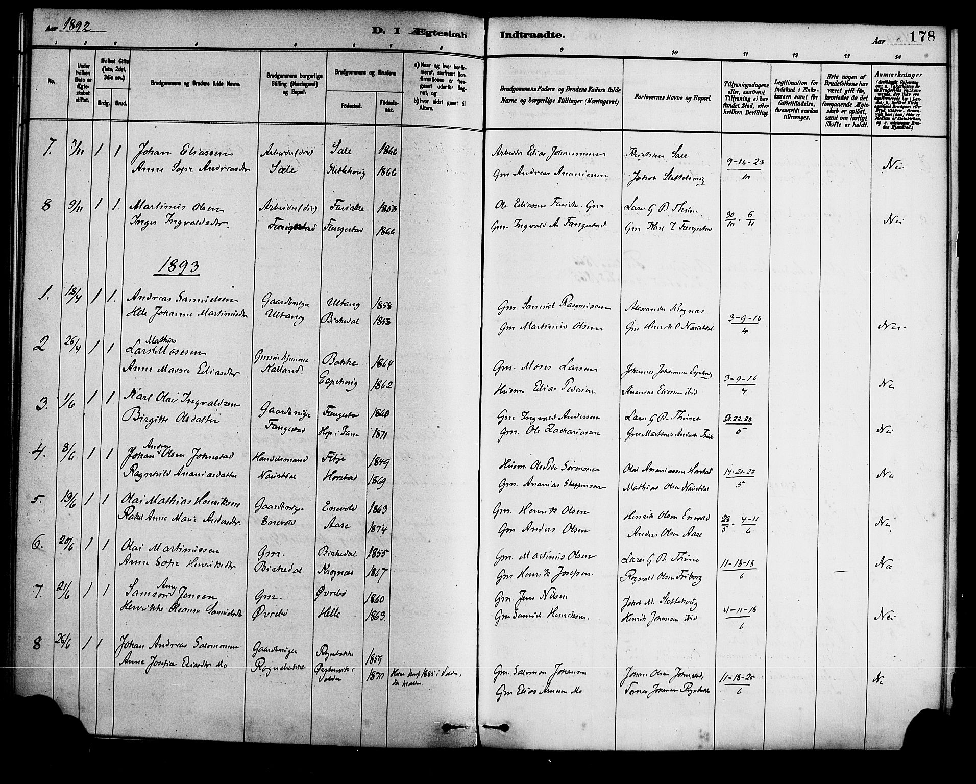 Førde sokneprestembete, AV/SAB-A-79901/H/Haa/Haad/L0001: Parish register (official) no. D 1, 1881-1898, p. 178