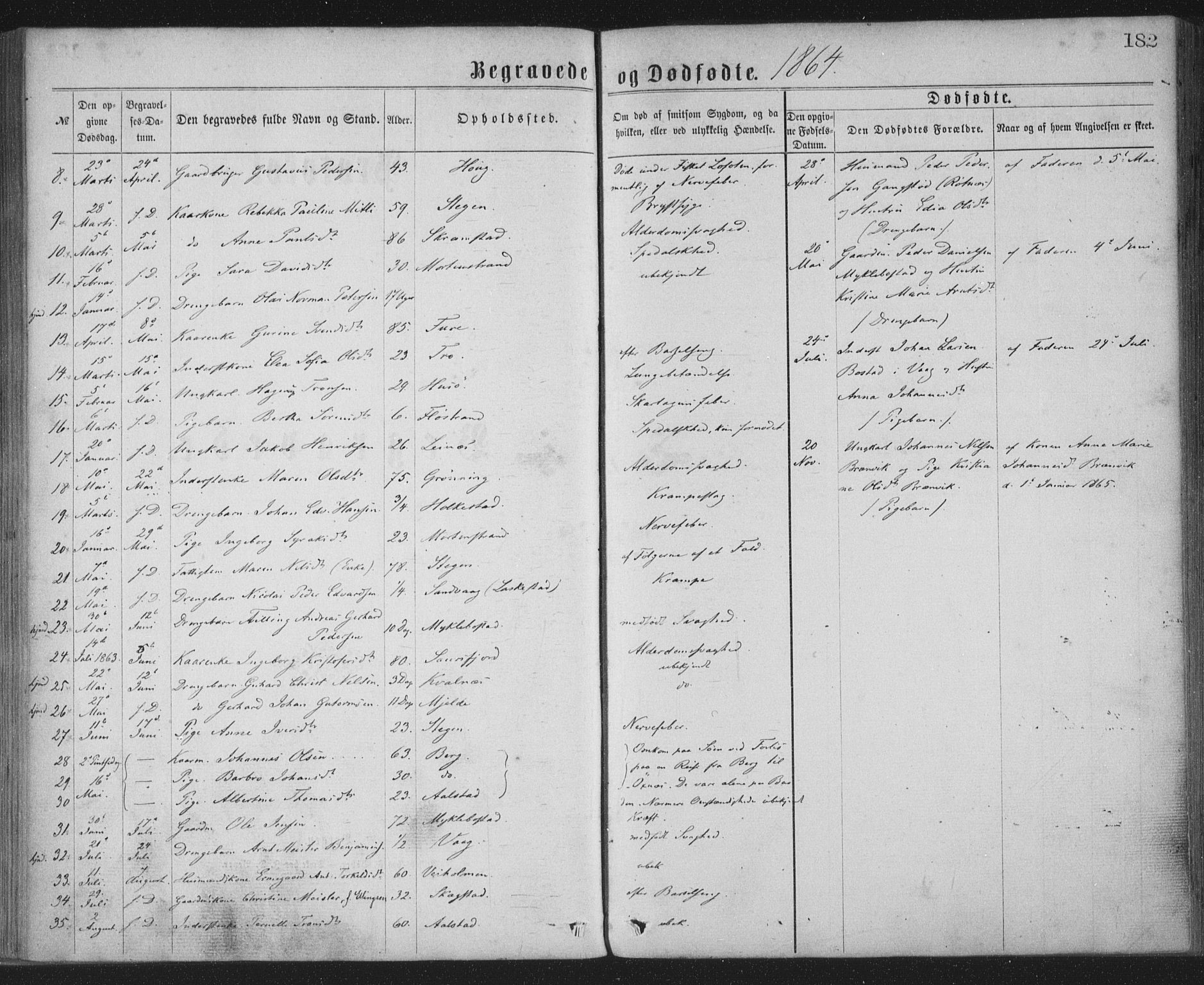 Ministerialprotokoller, klokkerbøker og fødselsregistre - Nordland, AV/SAT-A-1459/855/L0801: Parish register (official) no. 855A09, 1864-1874, p. 182