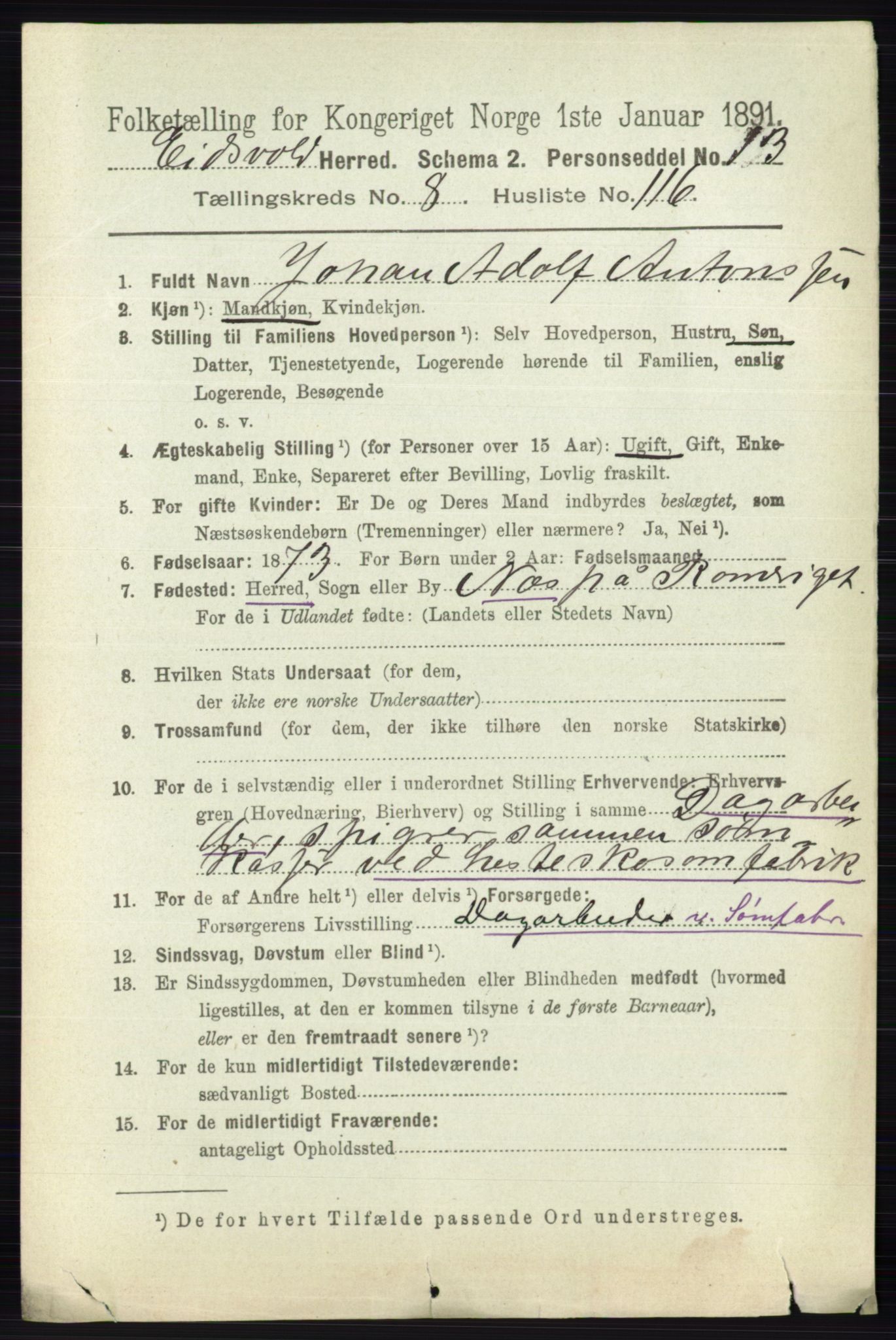 RA, 1891 census for 0237 Eidsvoll, 1891, p. 6034