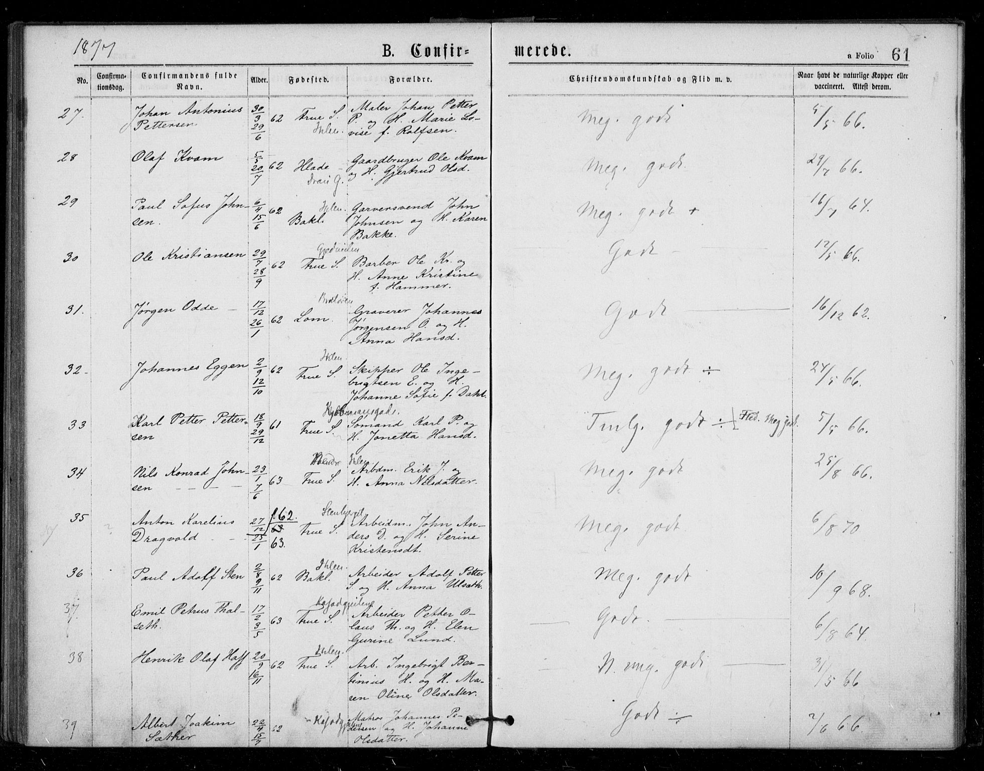 Ministerialprotokoller, klokkerbøker og fødselsregistre - Sør-Trøndelag, AV/SAT-A-1456/602/L0121: Parish register (official) no. 602A19, 1872-1879, p. 61