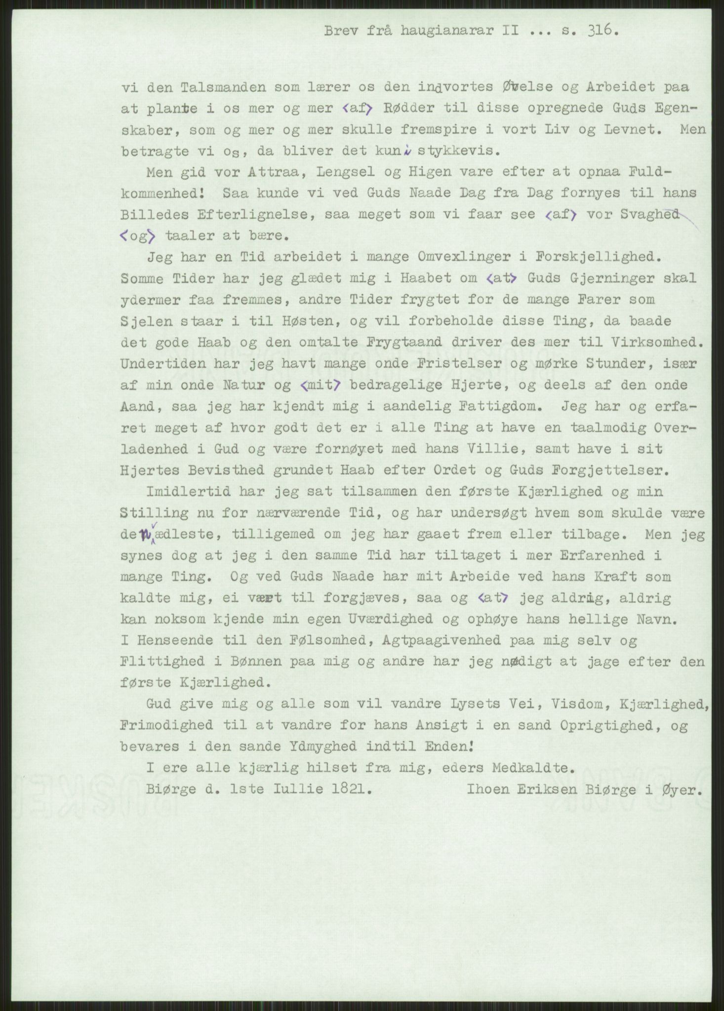 Samlinger til kildeutgivelse, Haugianerbrev, AV/RA-EA-6834/F/L0002: Haugianerbrev II: 1805-1821, 1805-1821, p. 316