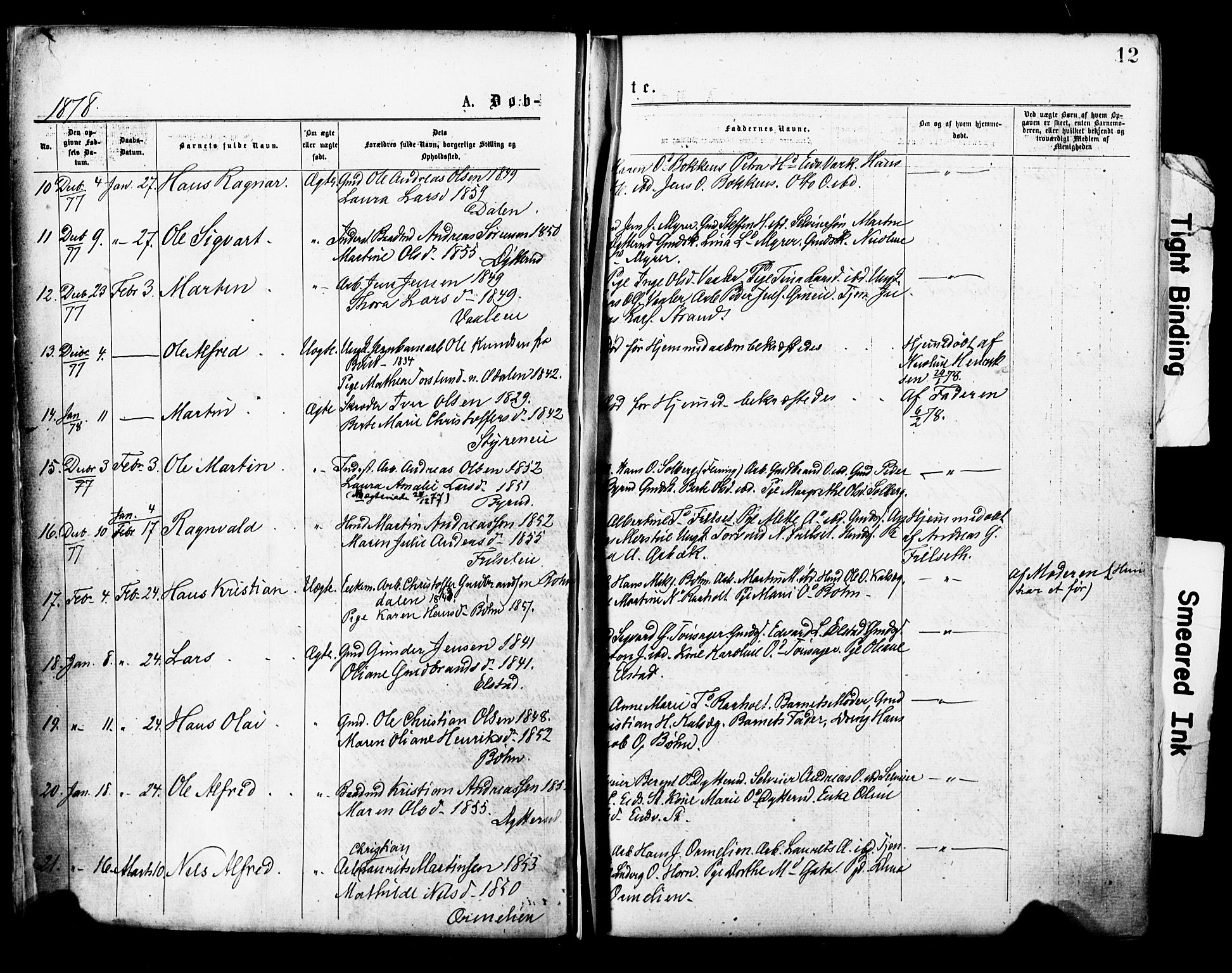 Eidsvoll prestekontor Kirkebøker, AV/SAO-A-10888/F/Fa/L0001: Parish register (official) no. I 1, 1877-1881, p. 12