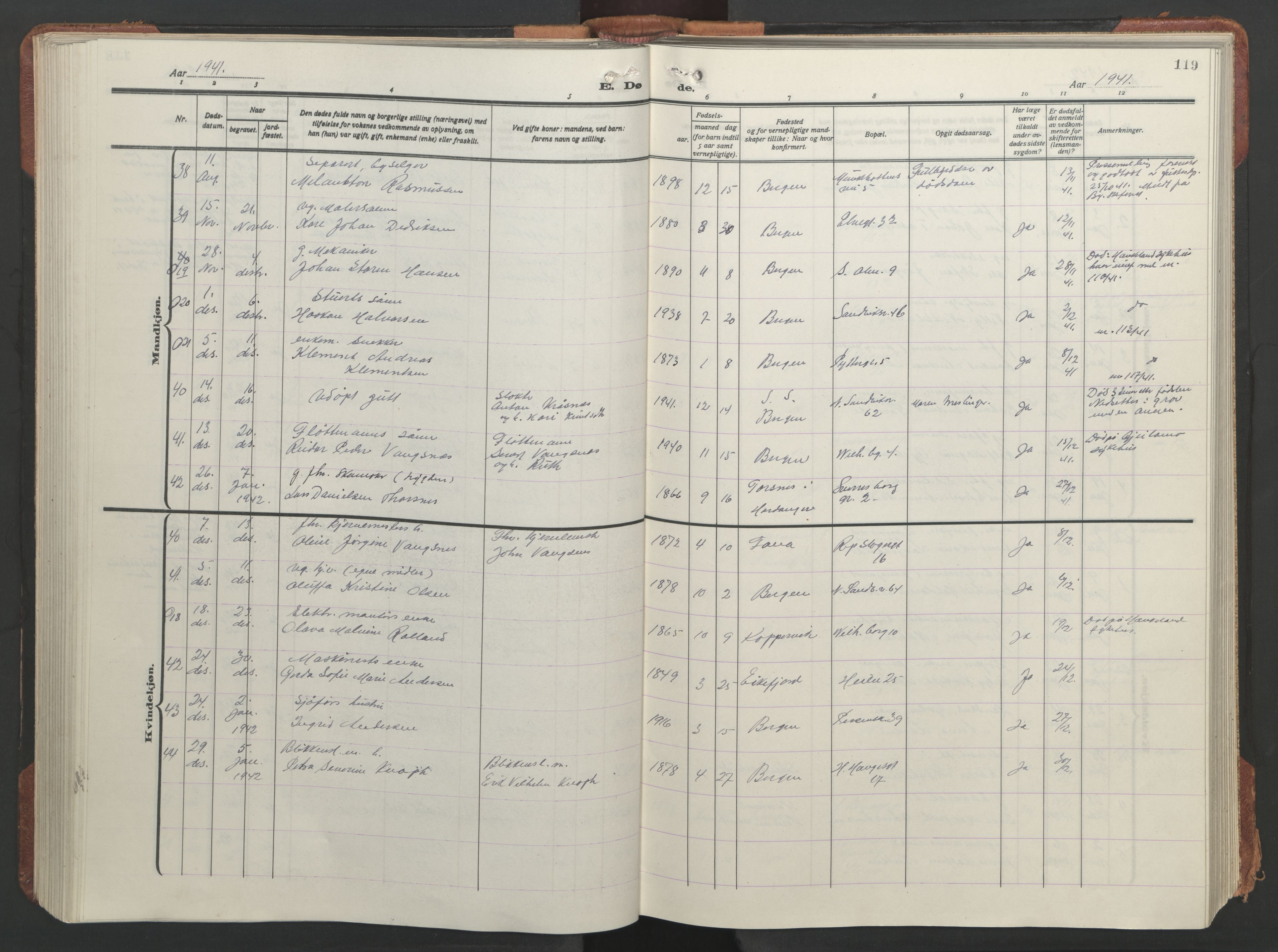 Sandviken Sokneprestembete, AV/SAB-A-77601/H/Hb/L0018: Parish register (copy) no. E 2, 1926-1962, p. 118b-119a