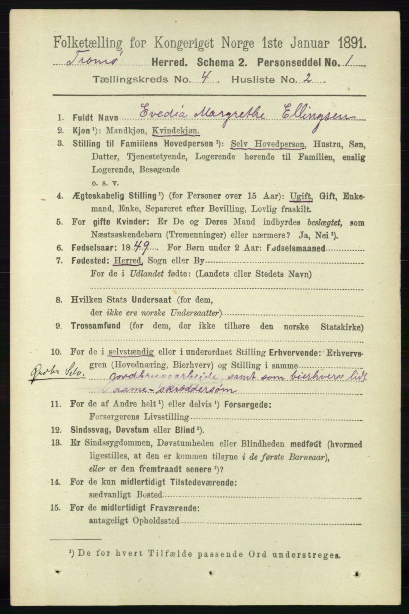 RA, 1891 census for 0921 Tromøy, 1891, p. 1464