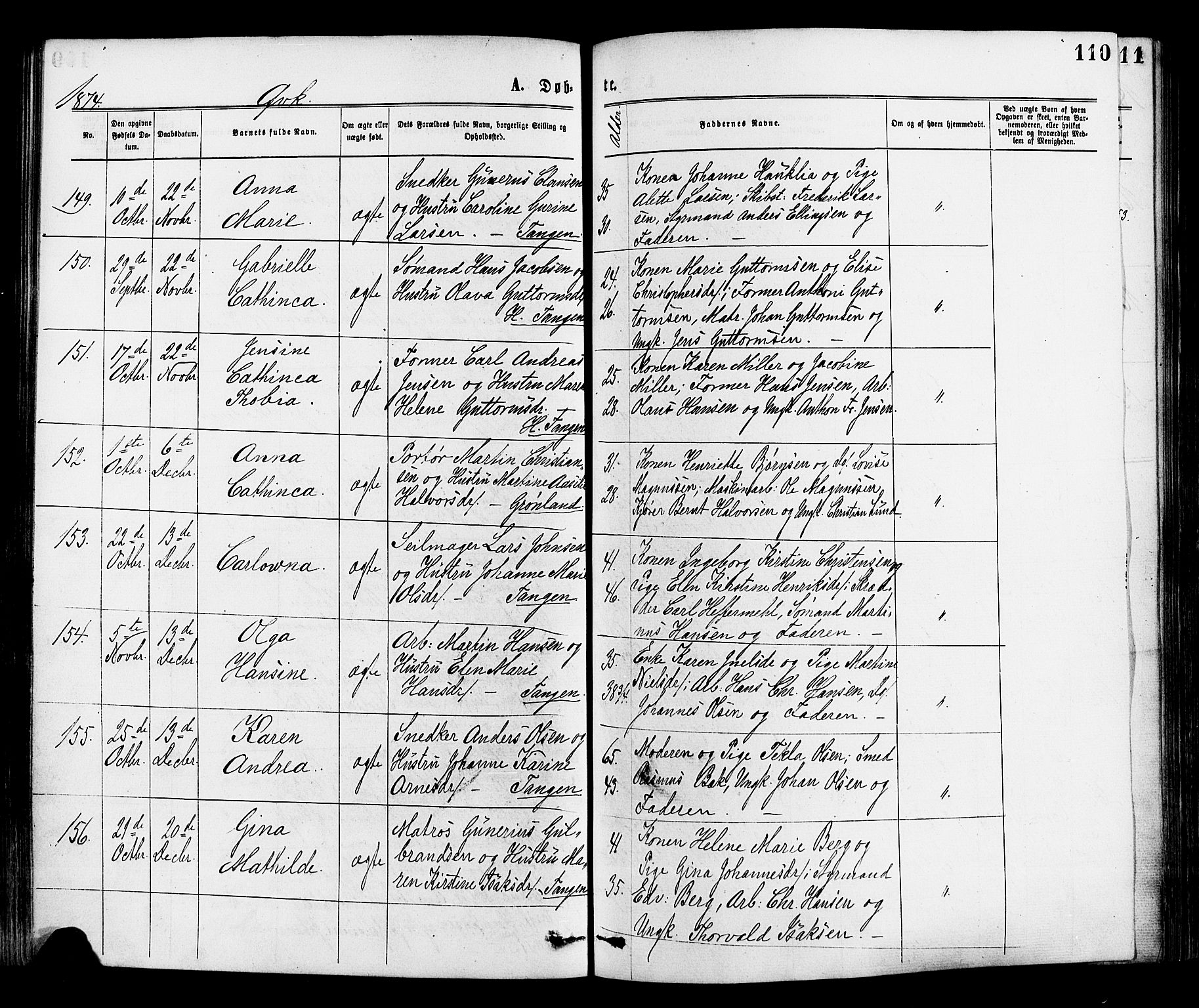 Strømsø kirkebøker, AV/SAKO-A-246/F/Fa/L0019: Parish register (official) no. I 19, 1874-1877, p. 110