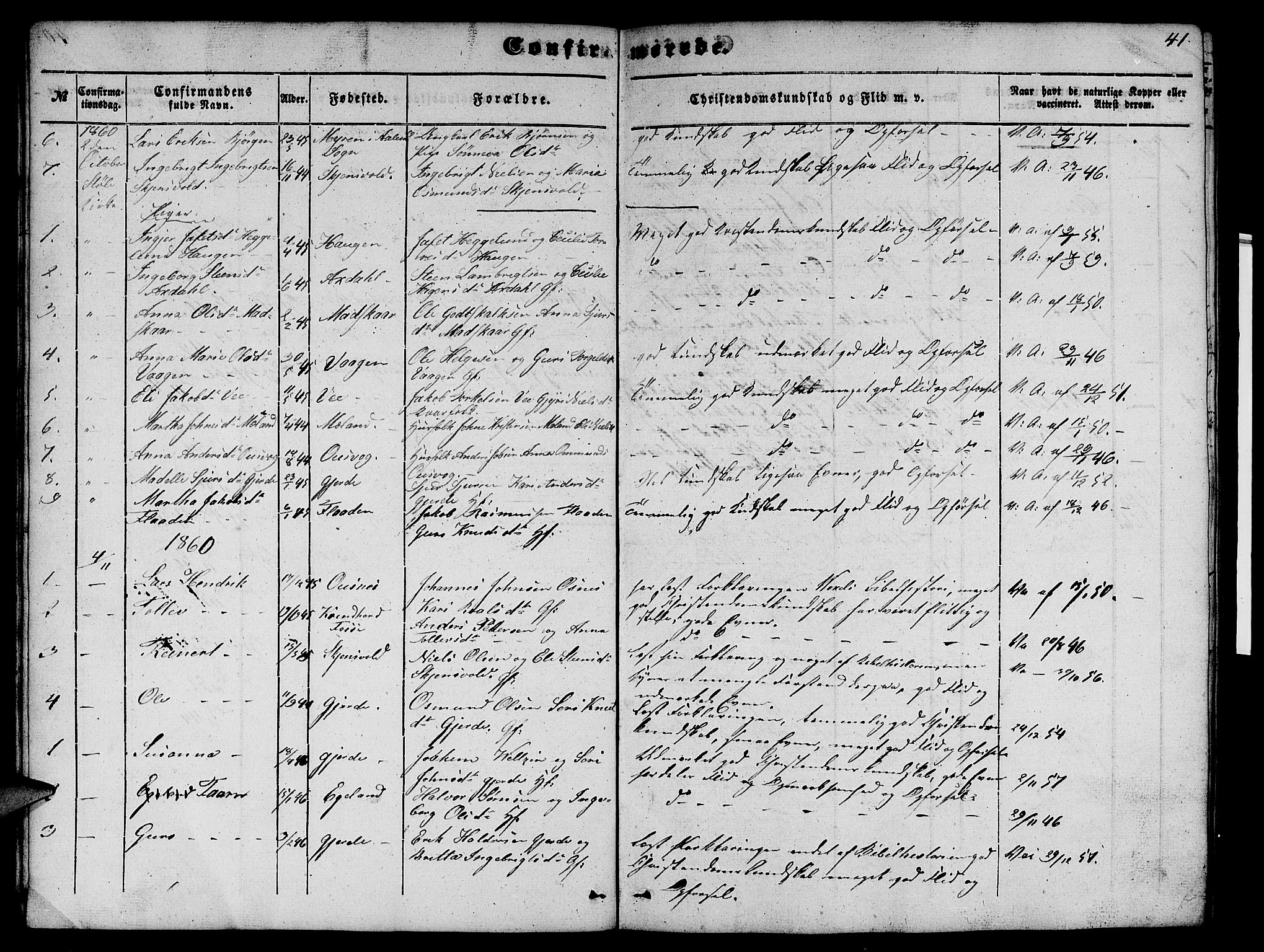 Etne sokneprestembete, SAB/A-75001/H/Hab: Parish register (copy) no. B 2, 1851-1866, p. 41