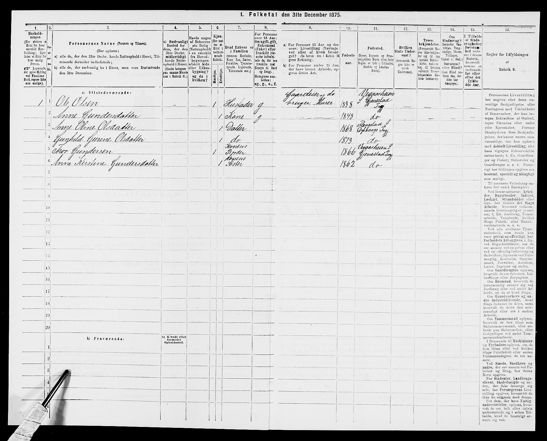 SAK, 1875 census for 0915P Dypvåg, 1875, p. 1110