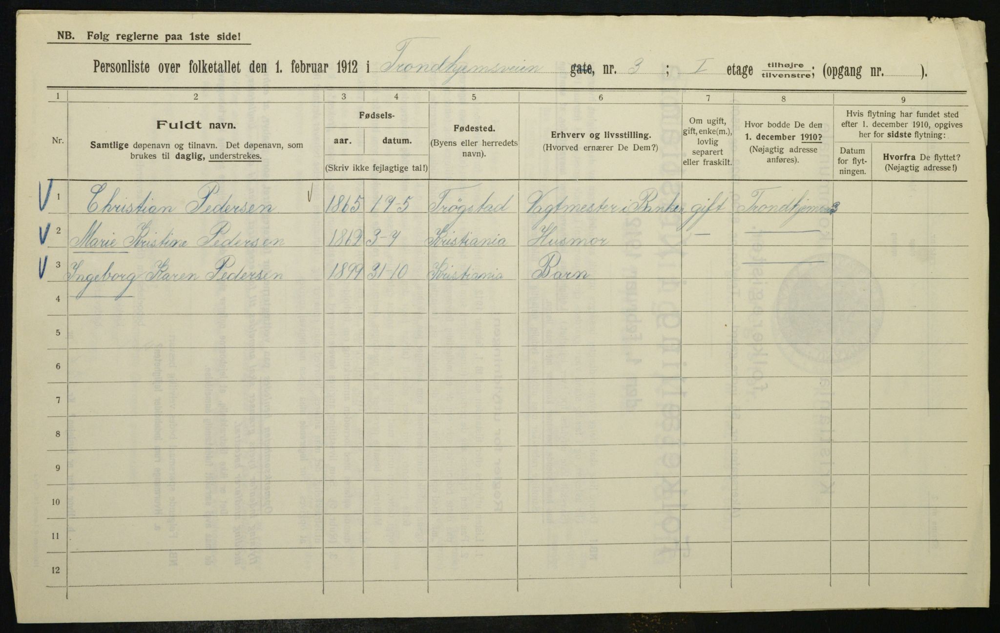 OBA, Municipal Census 1912 for Kristiania, 1912, p. 116019