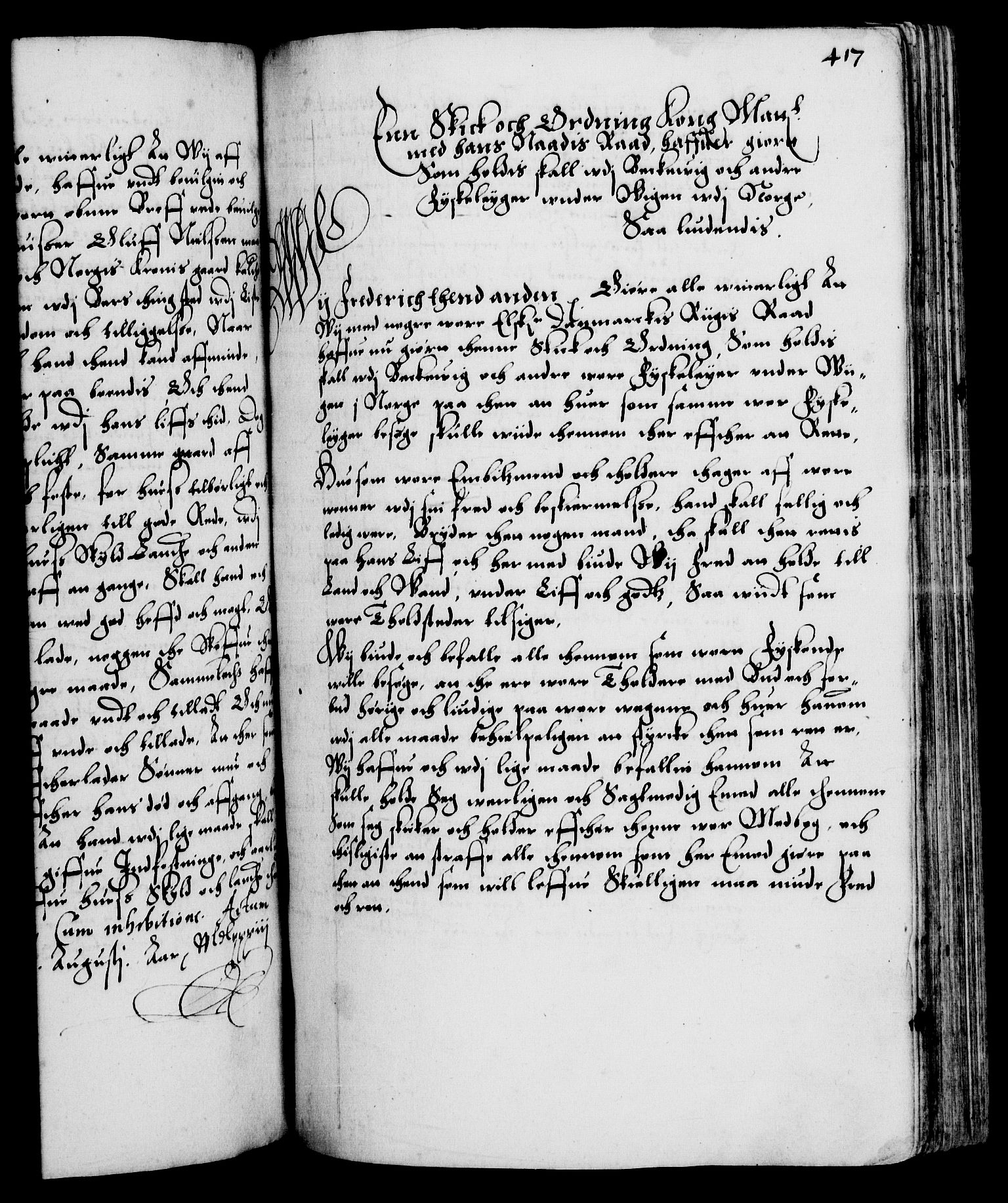 Danske Kanselli 1572-1799, RA/EA-3023/F/Fc/Fca/Fcaa/L0001: Norske registre (mikrofilm), 1572-1588, p. 417a