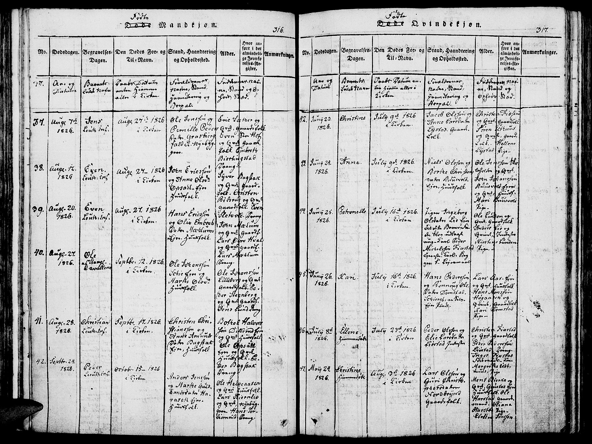 Romedal prestekontor, SAH/PREST-004/K/L0002: Parish register (official) no. 2, 1814-1828, p. 316-317