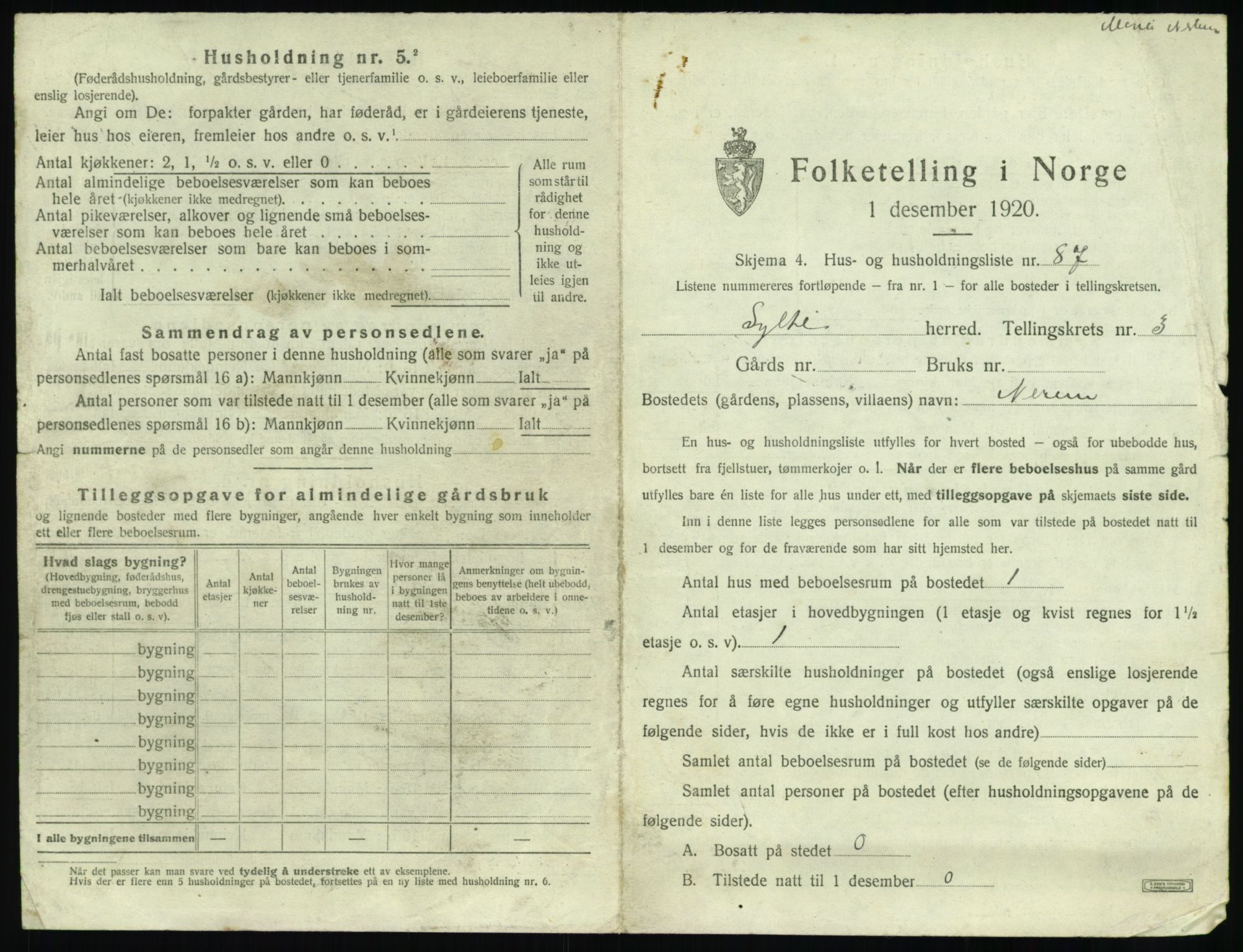 SAT, 1920 census for Sylte, 1920, p. 447