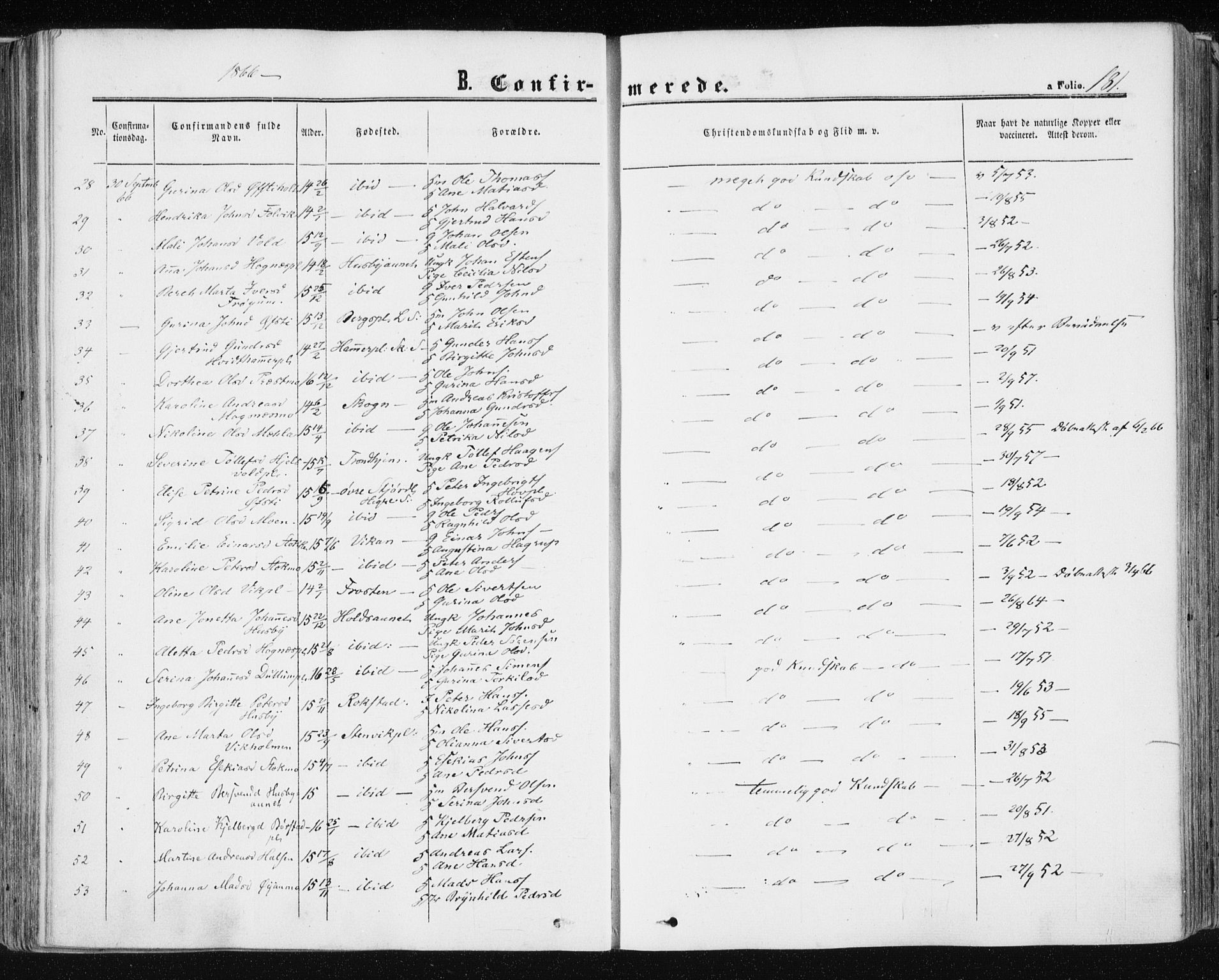 Ministerialprotokoller, klokkerbøker og fødselsregistre - Nord-Trøndelag, SAT/A-1458/709/L0075: Parish register (official) no. 709A15, 1859-1870, p. 181