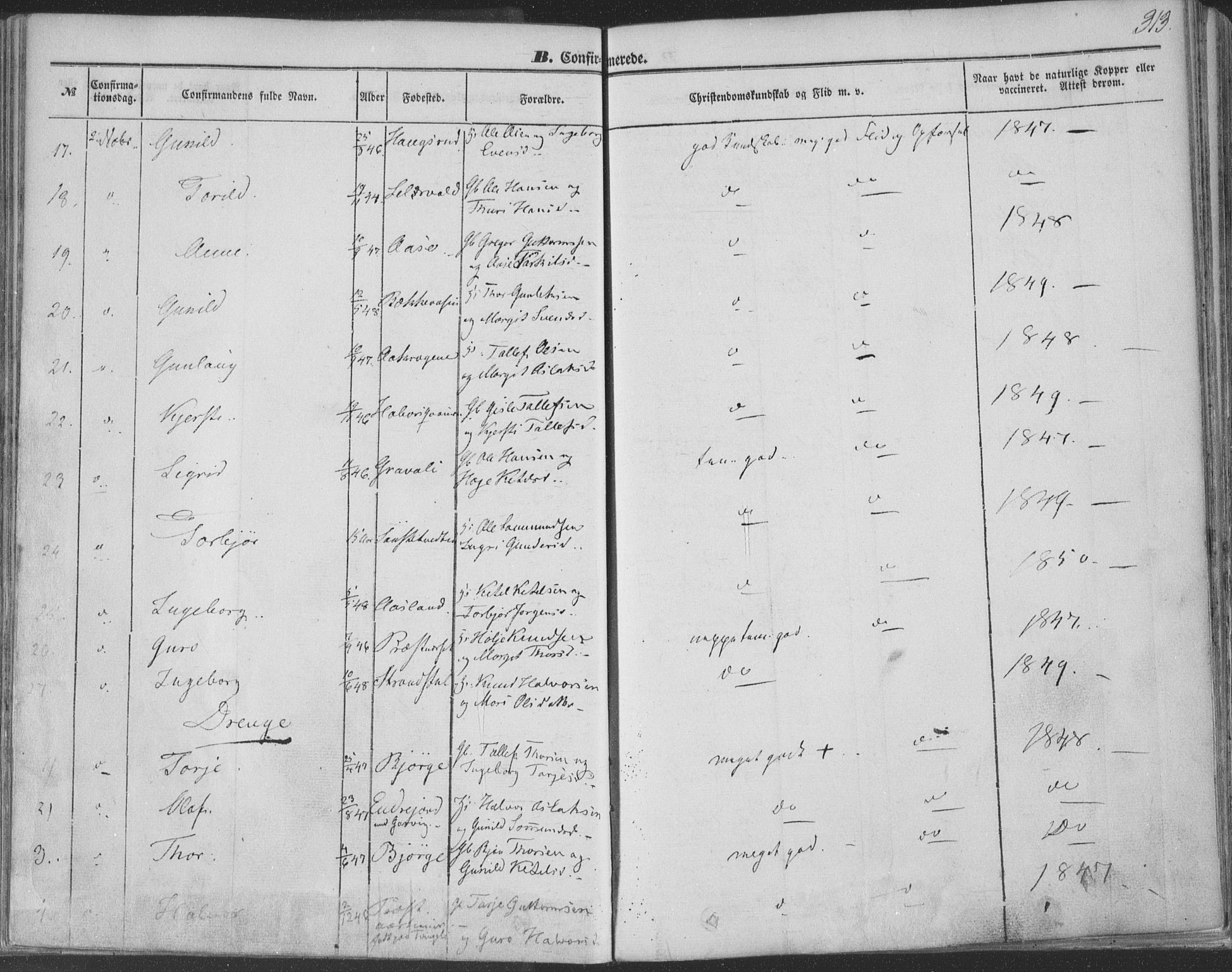 Seljord kirkebøker, SAKO/A-20/F/Fa/L012b: Parish register (official) no. I 12B, 1850-1865, p. 313