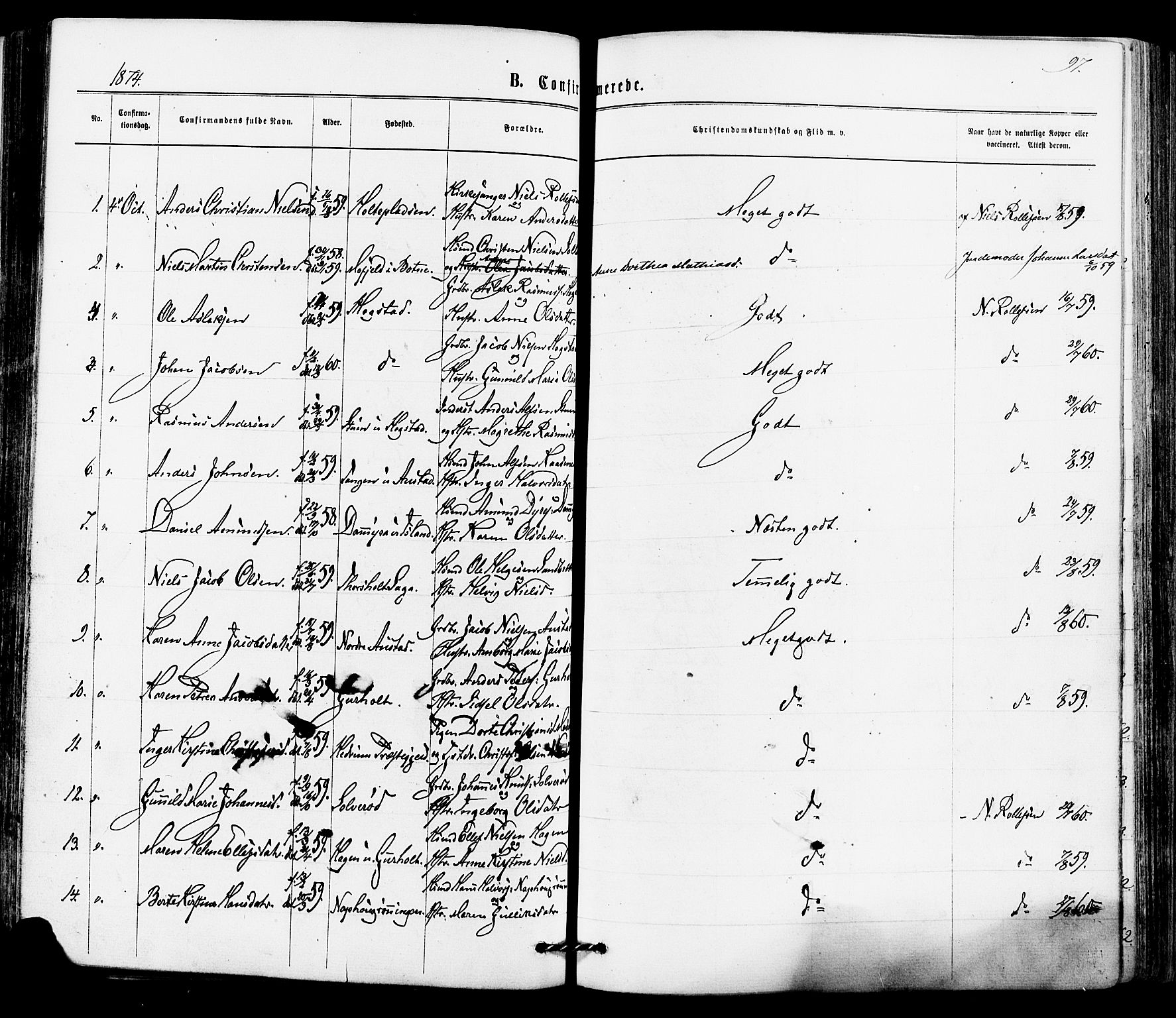 Siljan kirkebøker, SAKO/A-300/F/Fa/L0002: Parish register (official) no. 2, 1870-1895, p. 97
