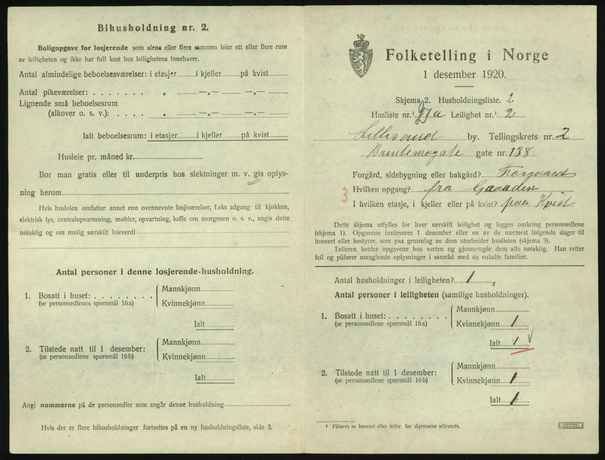 SAK, 1920 census for Lillesand, 1920, p. 885