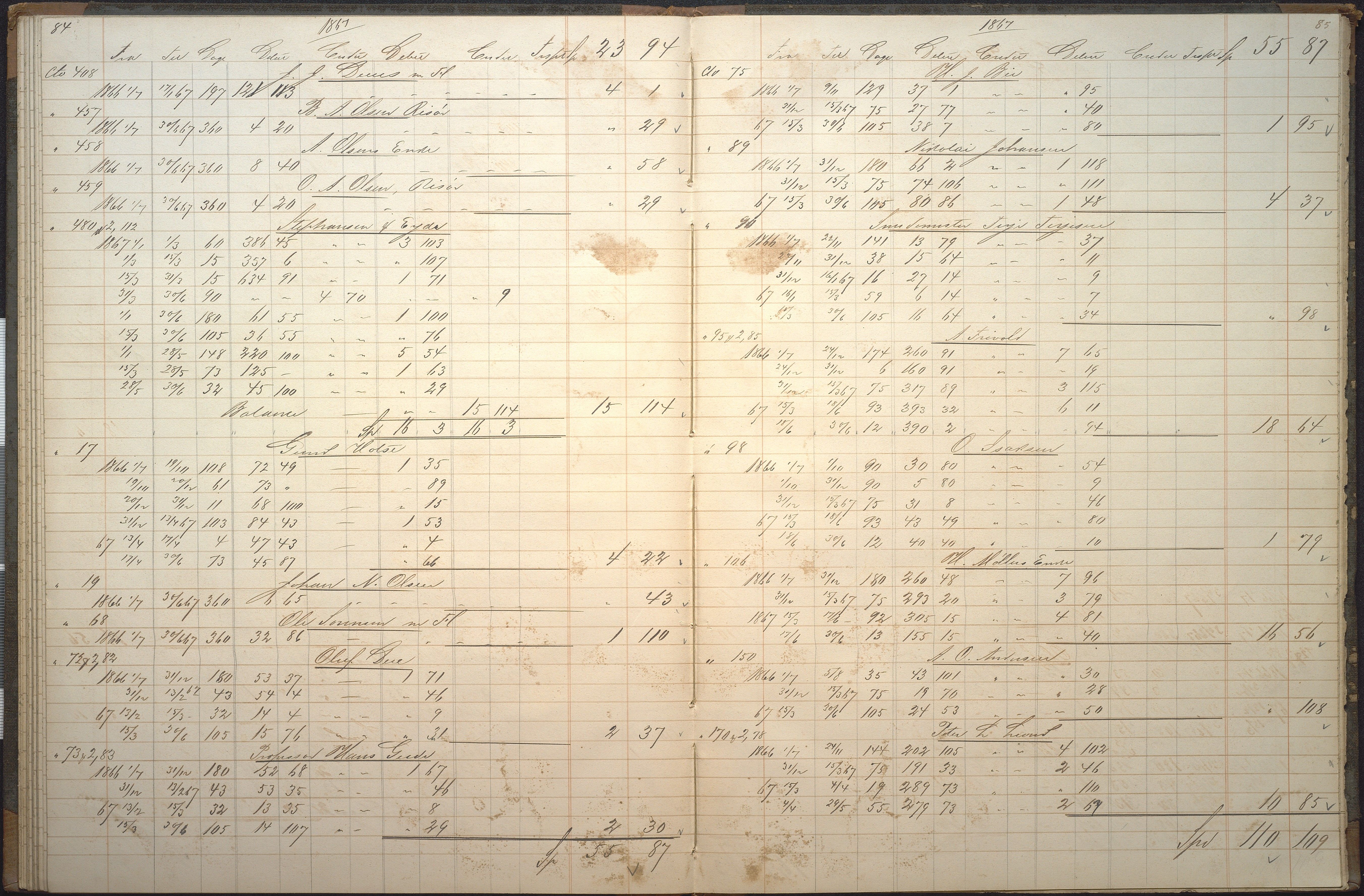 Agders Gjensidige Assuranceforening, AAKS/PA-1718/05/L0006: Renteprotokoll, seilavdeling, 1861-1867, p. 84-85