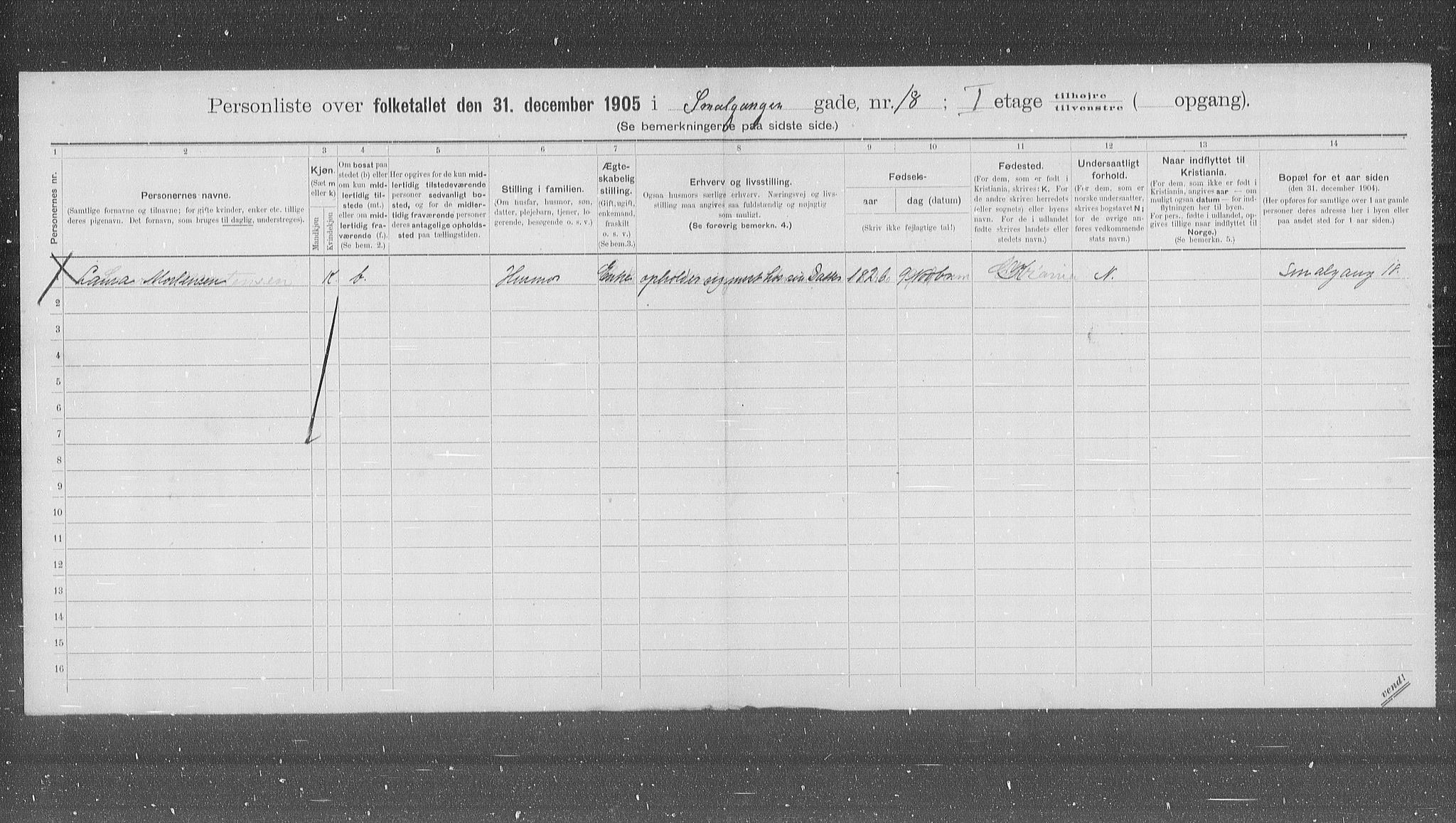 OBA, Municipal Census 1905 for Kristiania, 1905, p. 50384