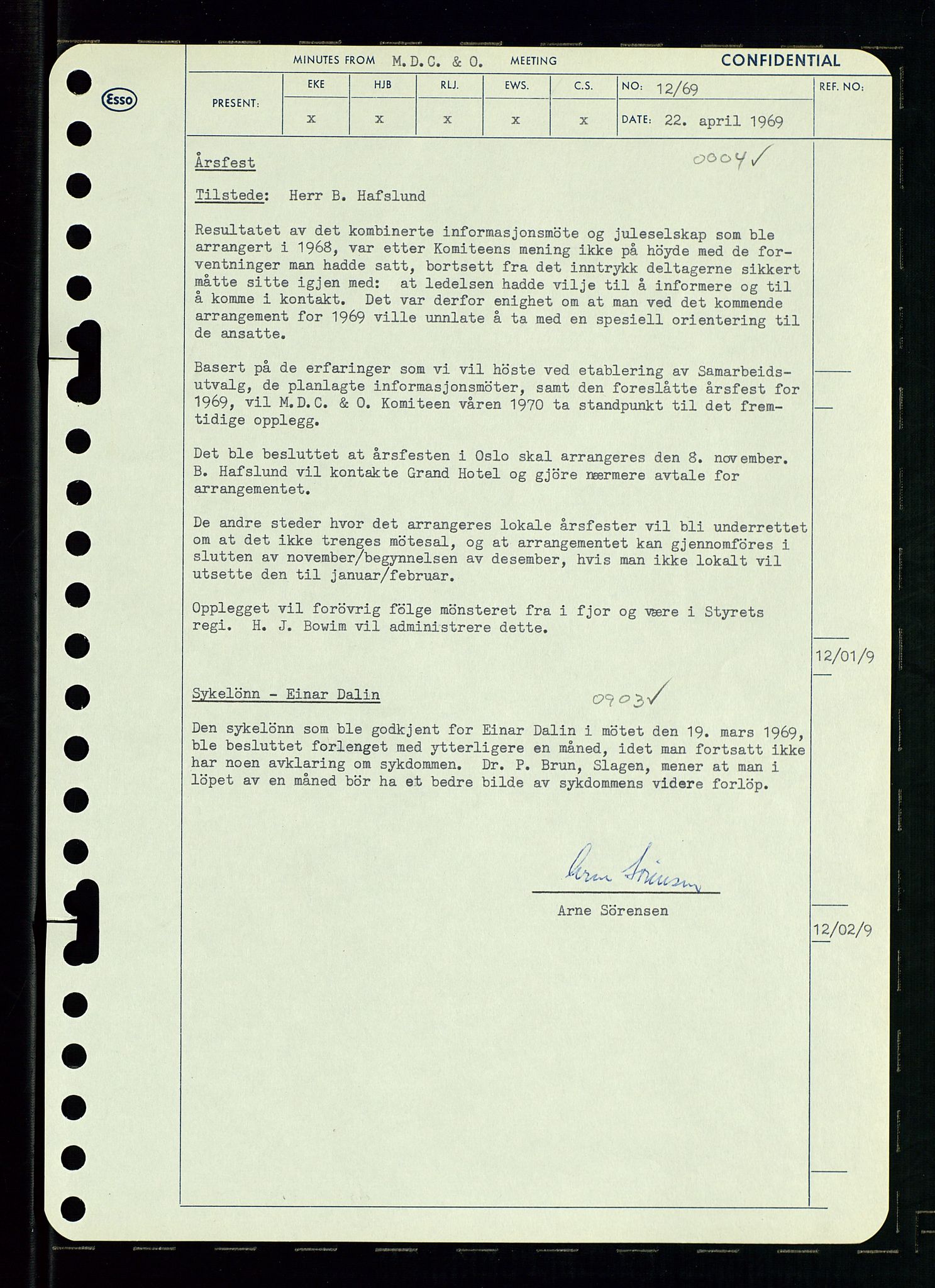 Pa 0982 - Esso Norge A/S, AV/SAST-A-100448/A/Aa/L0003/0001: Den administrerende direksjon Board minutes (styrereferater) og Bedriftforsamlingsprotokoll / Den administrerende direksjon Board minutes (styrereferater), 1969, p. 148