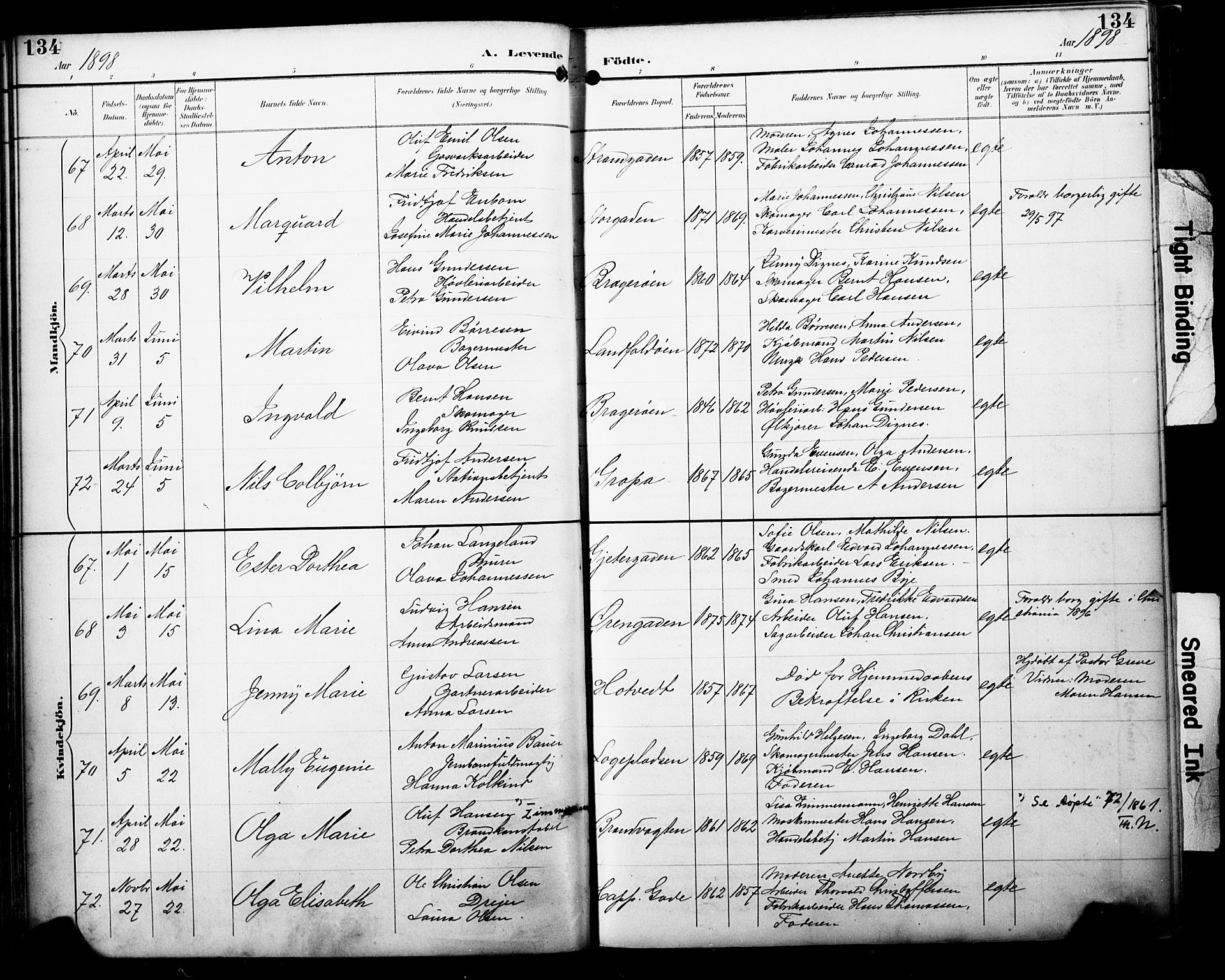 Bragernes kirkebøker, SAKO/A-6/F/Fb/L0008: Parish register (official) no. II 8, 1894-1902, p. 134