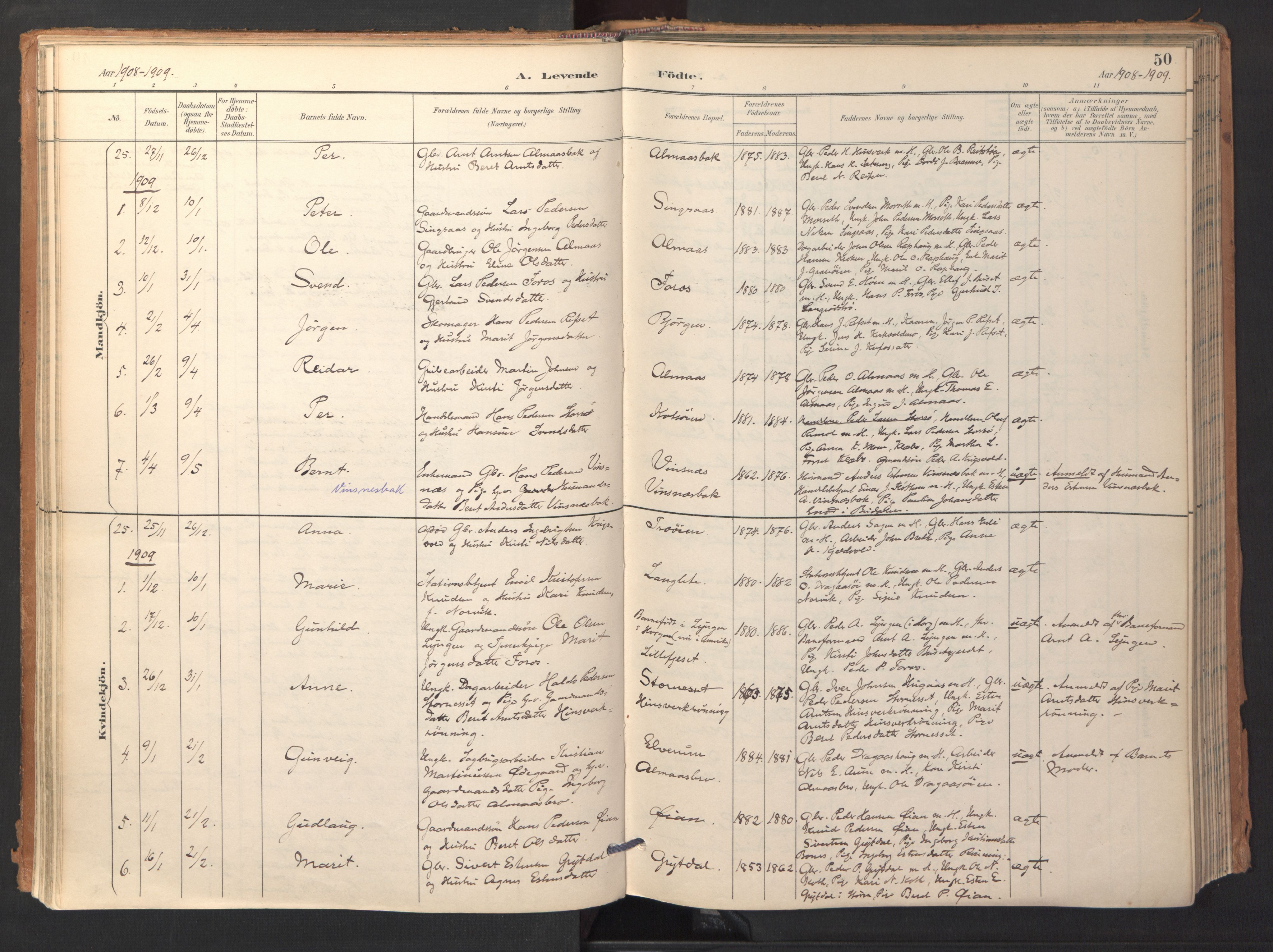 Ministerialprotokoller, klokkerbøker og fødselsregistre - Sør-Trøndelag, SAT/A-1456/688/L1025: Parish register (official) no. 688A02, 1891-1909, p. 50