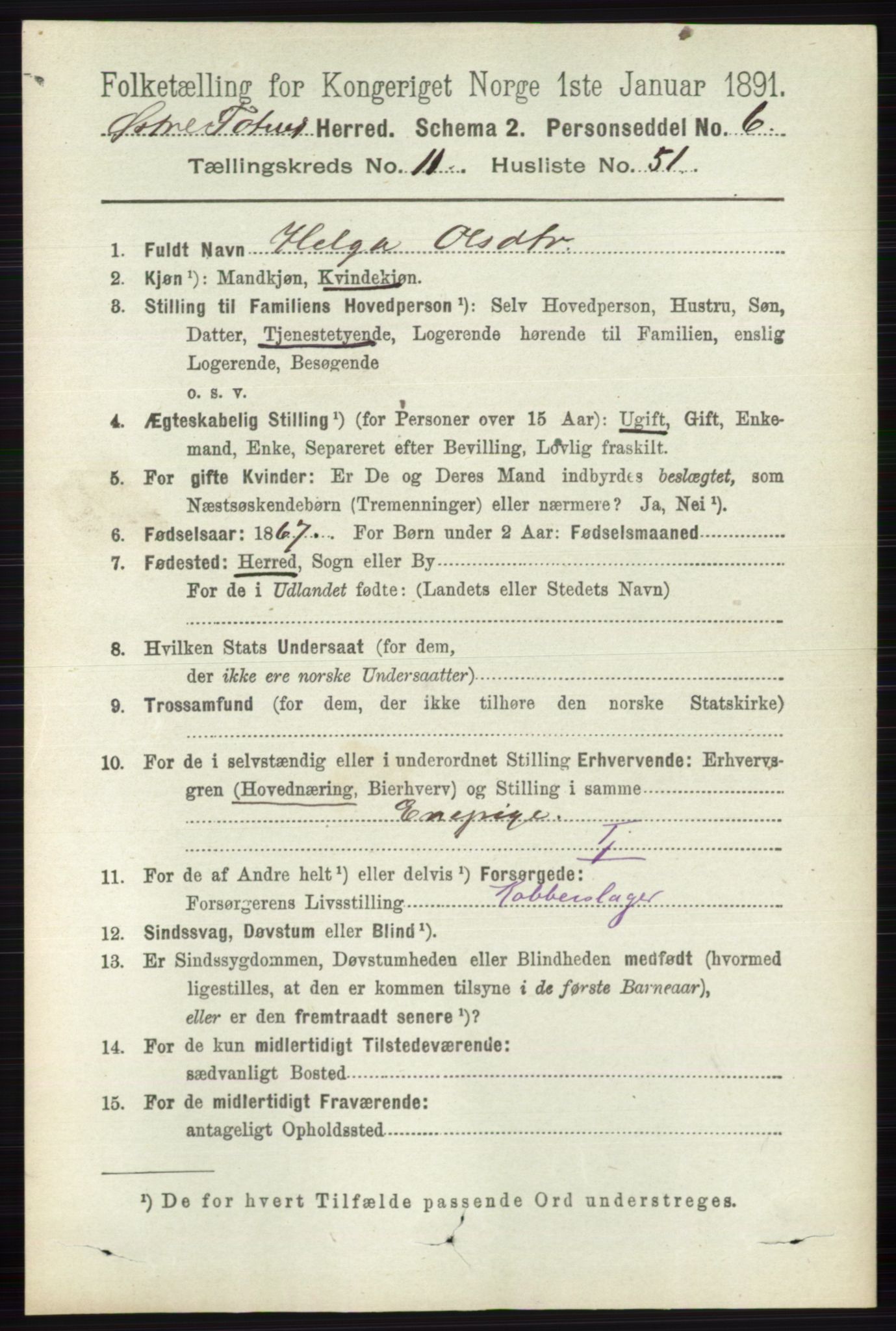 RA, 1891 census for 0528 Østre Toten, 1891, p. 7244