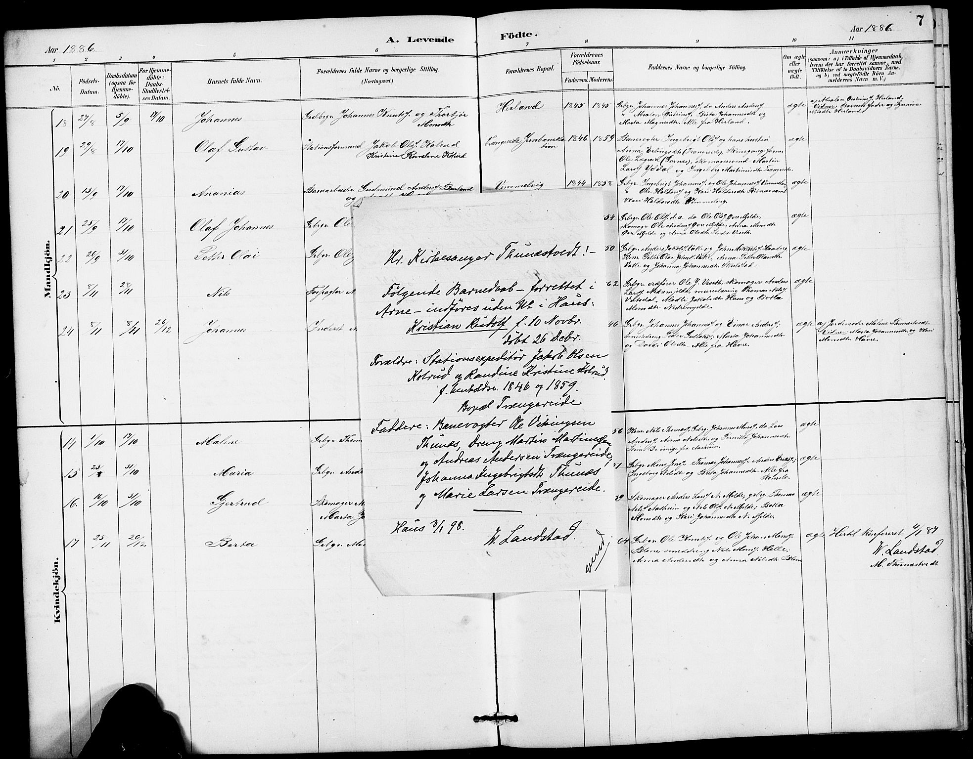 Haus sokneprestembete, SAB/A-75601/H/Hab: Parish register (copy) no. B 3, 1885-1899, p. 7