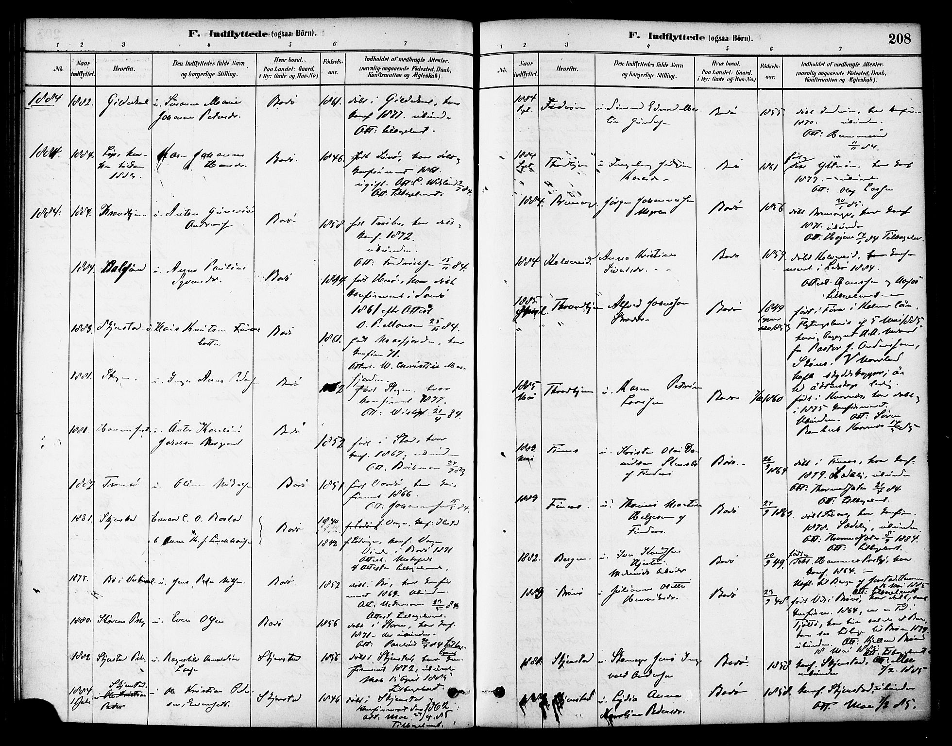 Ministerialprotokoller, klokkerbøker og fødselsregistre - Nordland, AV/SAT-A-1459/801/L0030: Parish register (copy) no. 801C05, 1879-1887, p. 208