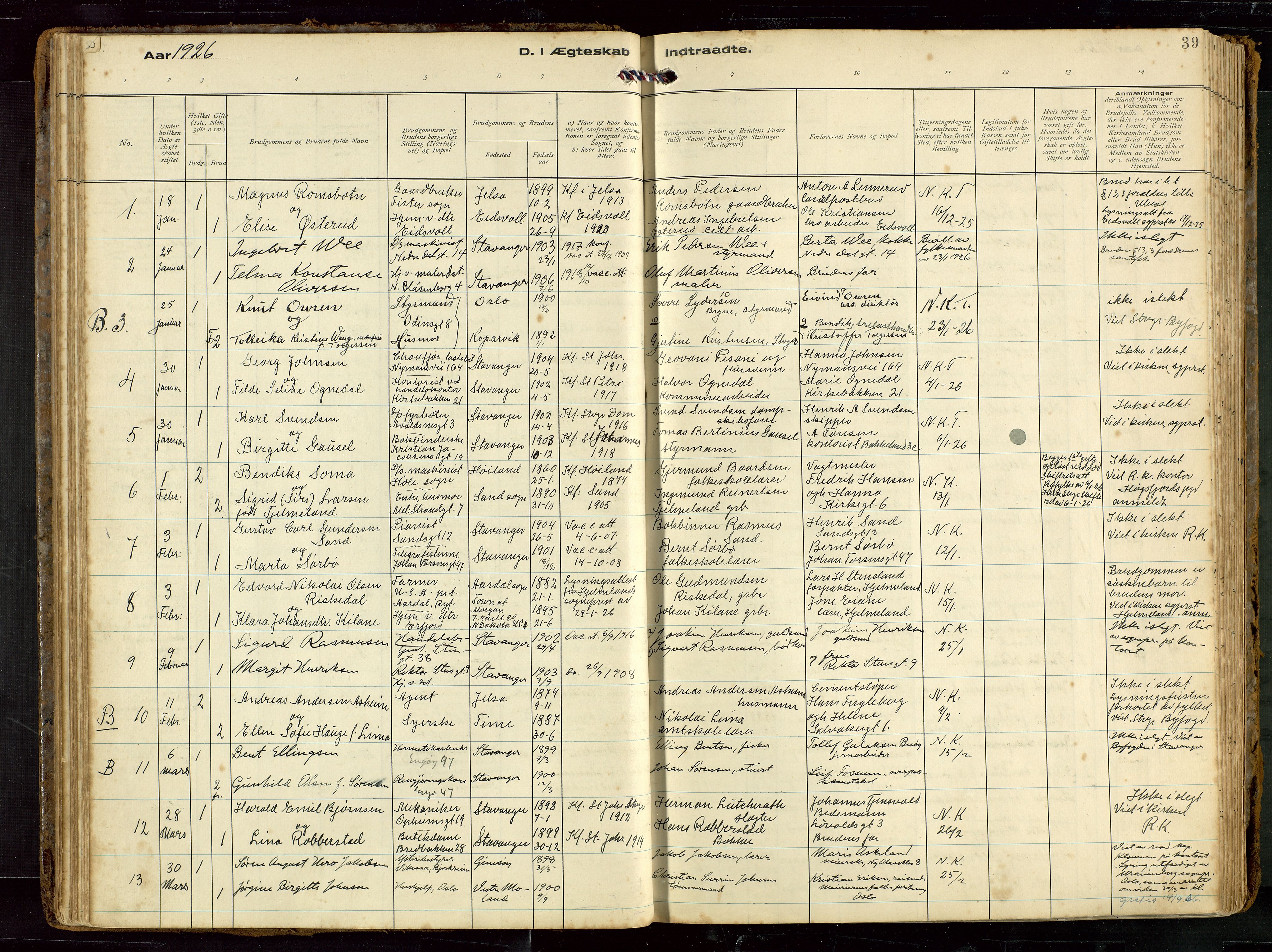 St. Petri sokneprestkontor, AV/SAST-A-101813/002/D/L0002: Parish register (official) no. A 27, 1921-1942, p. 39