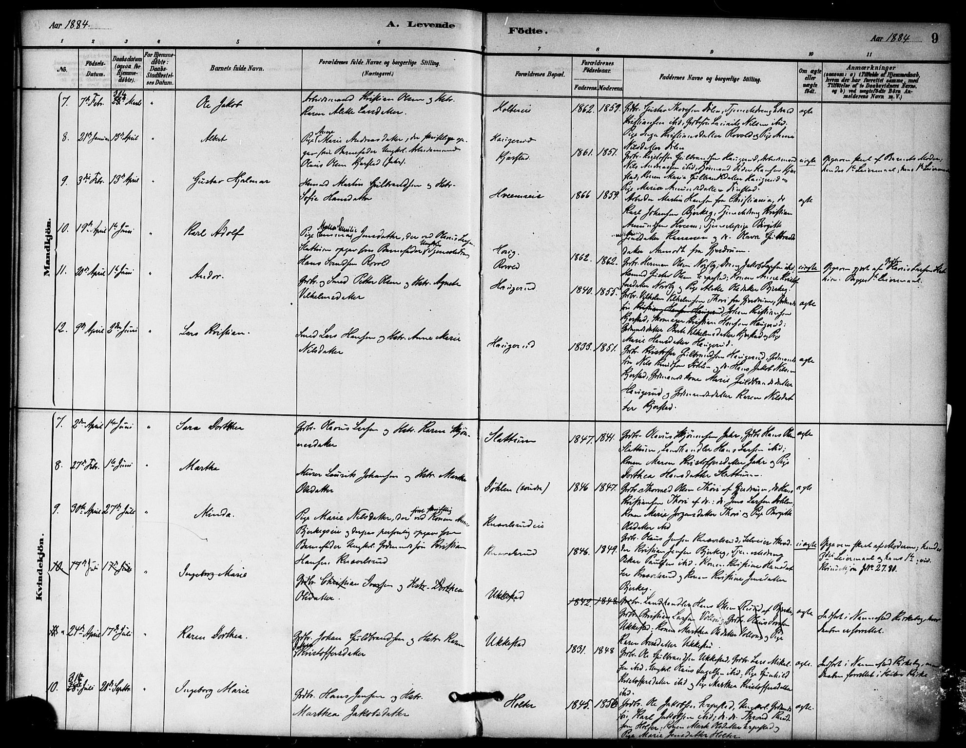 Nannestad prestekontor Kirkebøker, AV/SAO-A-10414a/F/Fb/L0001: Parish register (official) no. II 1, 1881-1890, p. 9