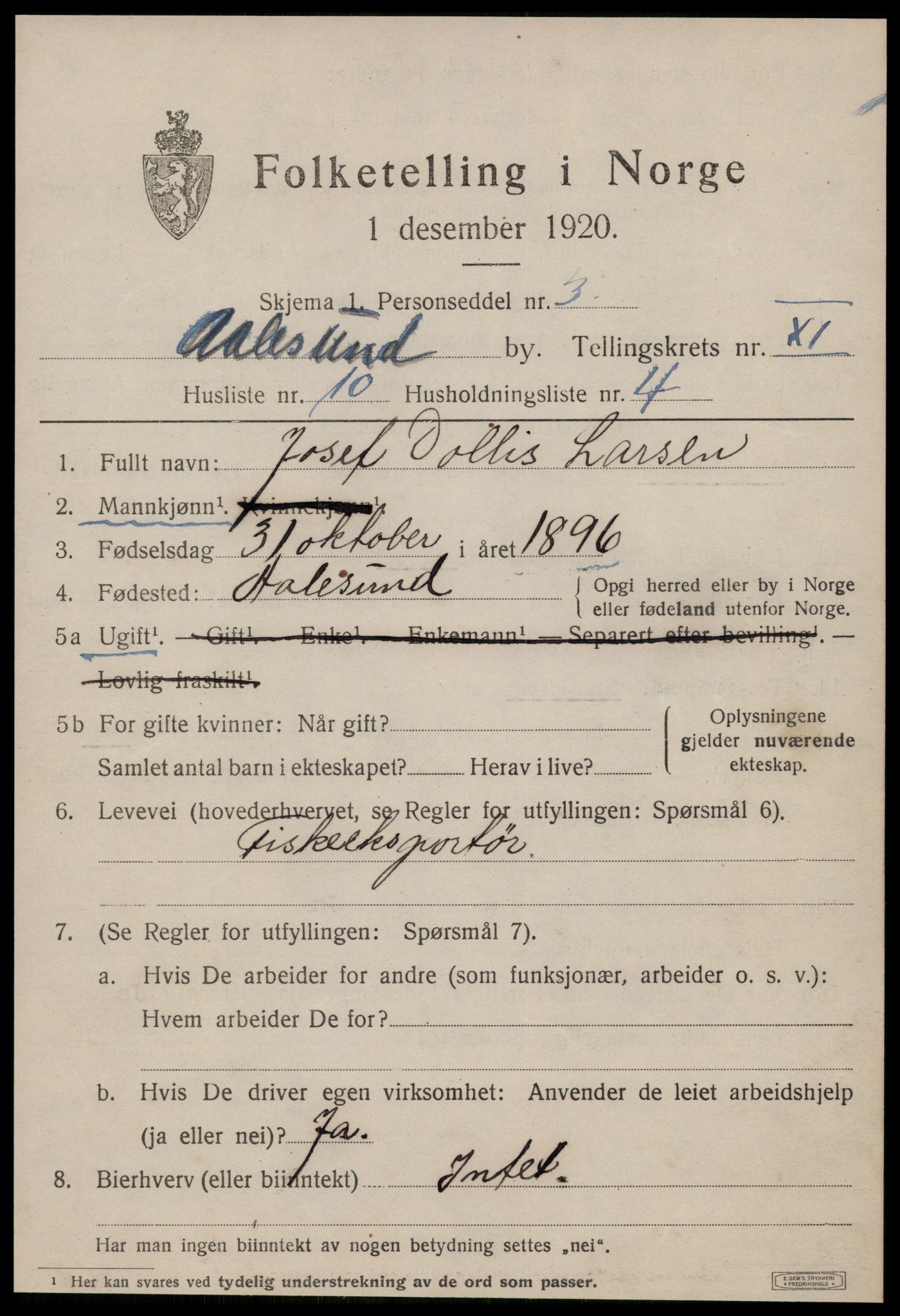 SAT, 1920 census for Ålesund, 1920, p. 24924