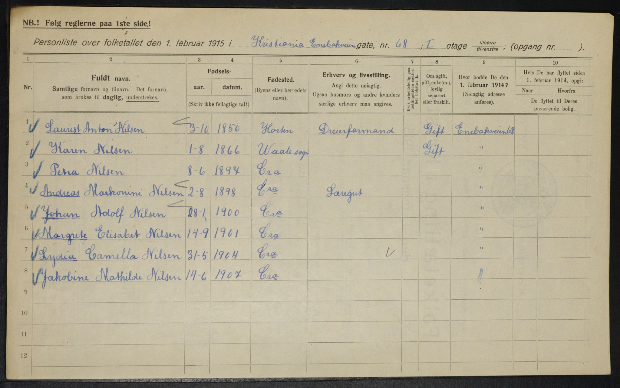 OBA, Municipal Census 1915 for Kristiania, 1915, p. 21076