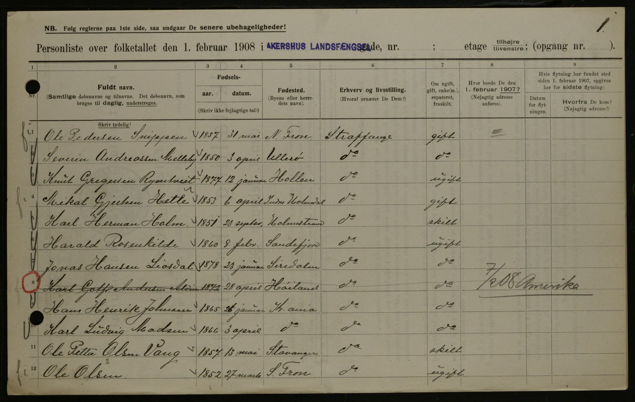 OBA, Municipal Census 1908 for Kristiania, 1908, p. 836