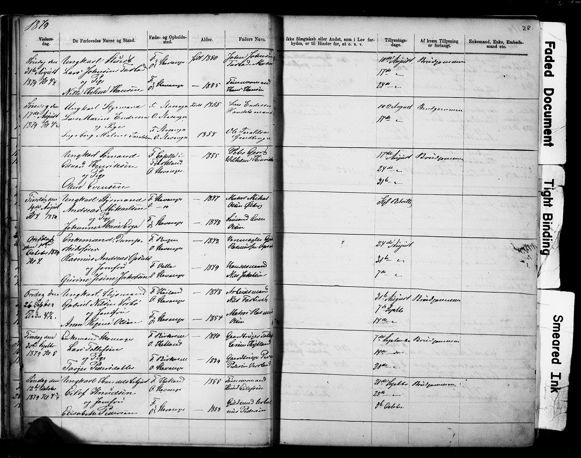 Domkirken sokneprestkontor, SAST/A-101812/001/30/30BB/L0014: Parish register (copy) no. B 14, 1875-1902, p. 28