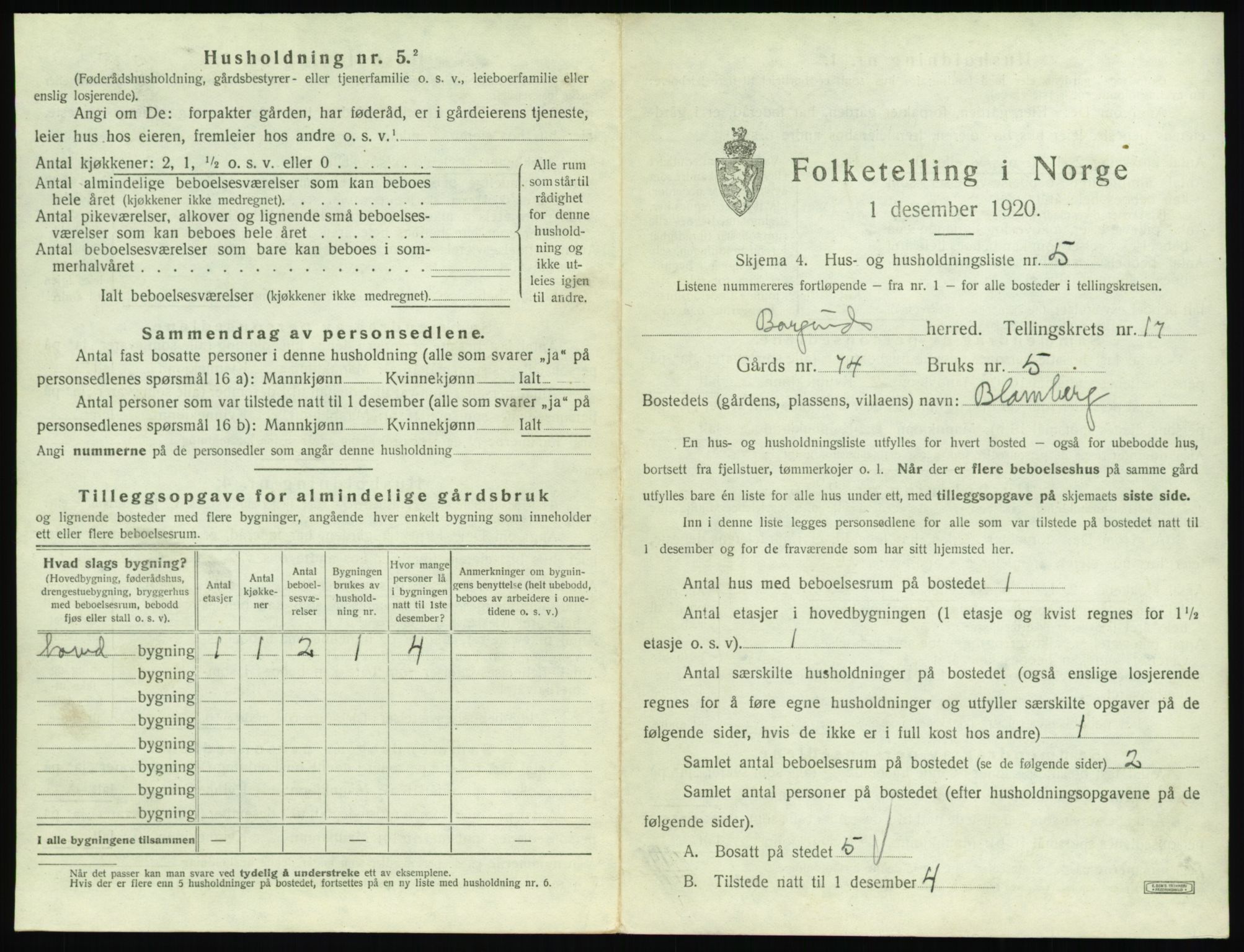 SAT, 1920 census for Borgund, 1920, p. 1488