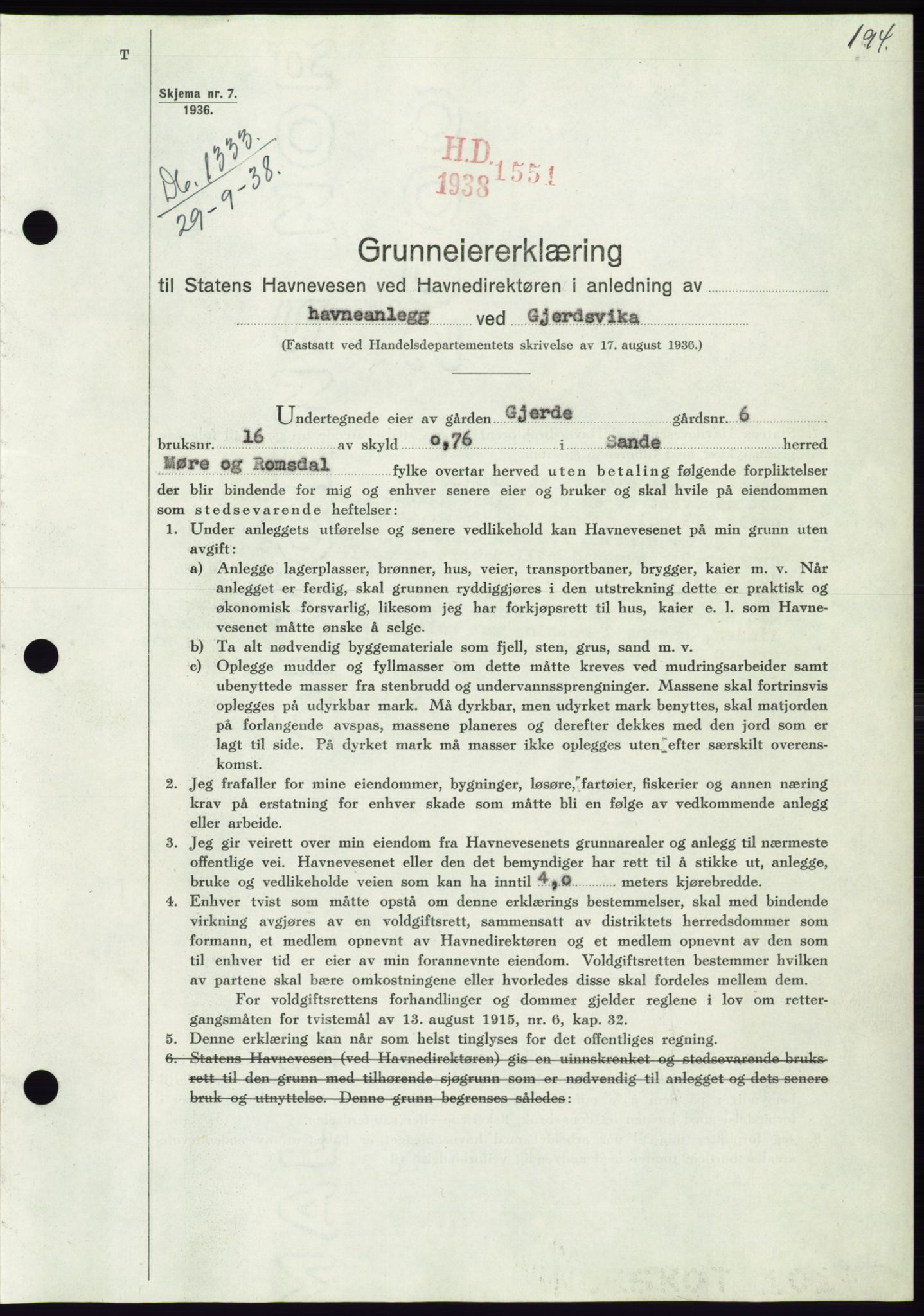 Søre Sunnmøre sorenskriveri, AV/SAT-A-4122/1/2/2C/L0066: Mortgage book no. 60, 1938-1938, Diary no: : 1333/1938