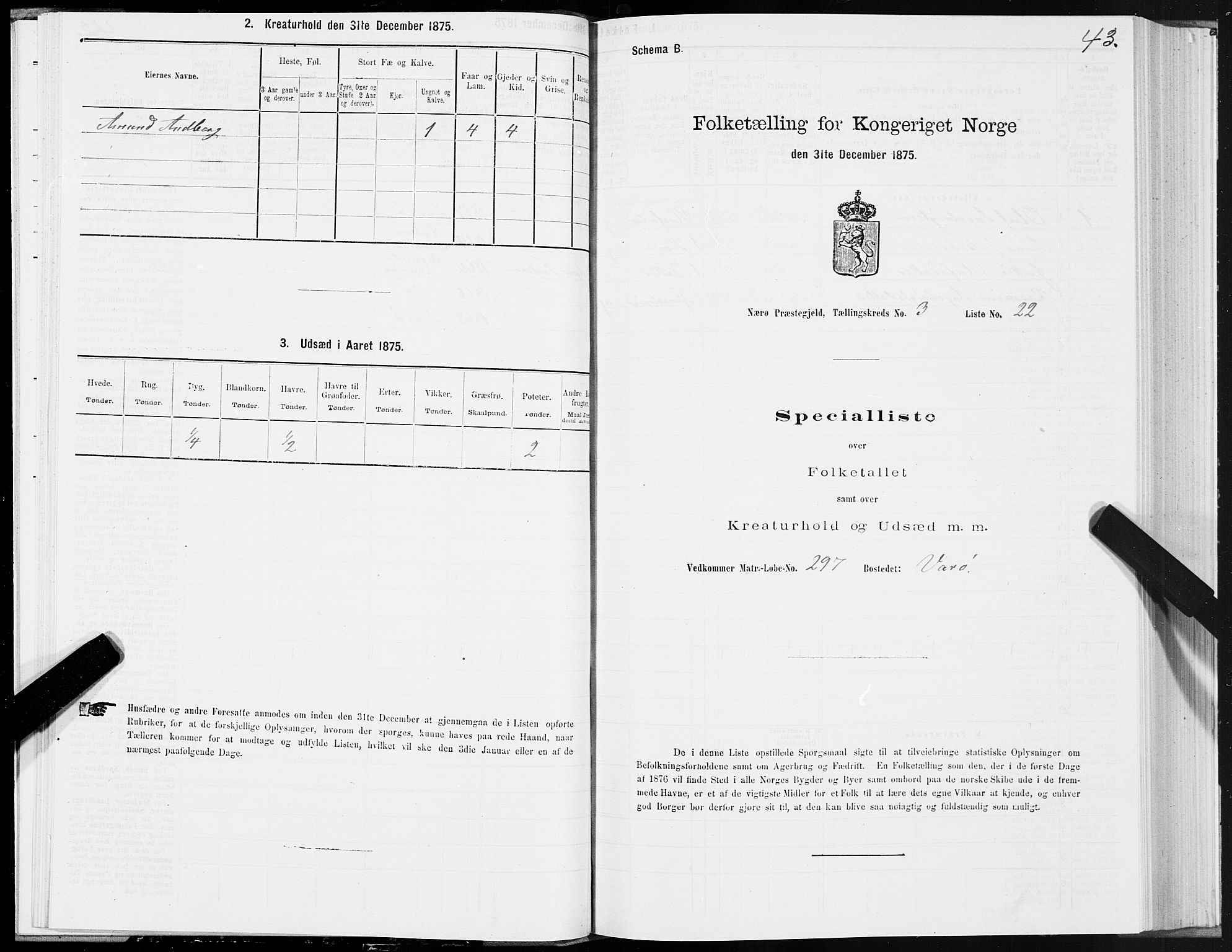 SAT, 1875 census for 1751P Nærøy, 1875, p. 2043