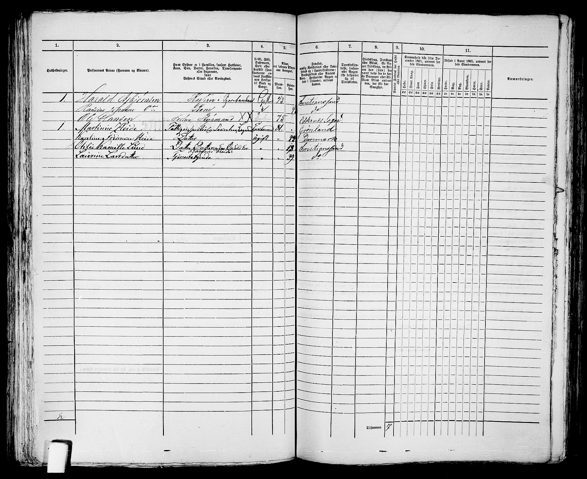 RA, 1865 census for Kristiansand, 1865, p. 704