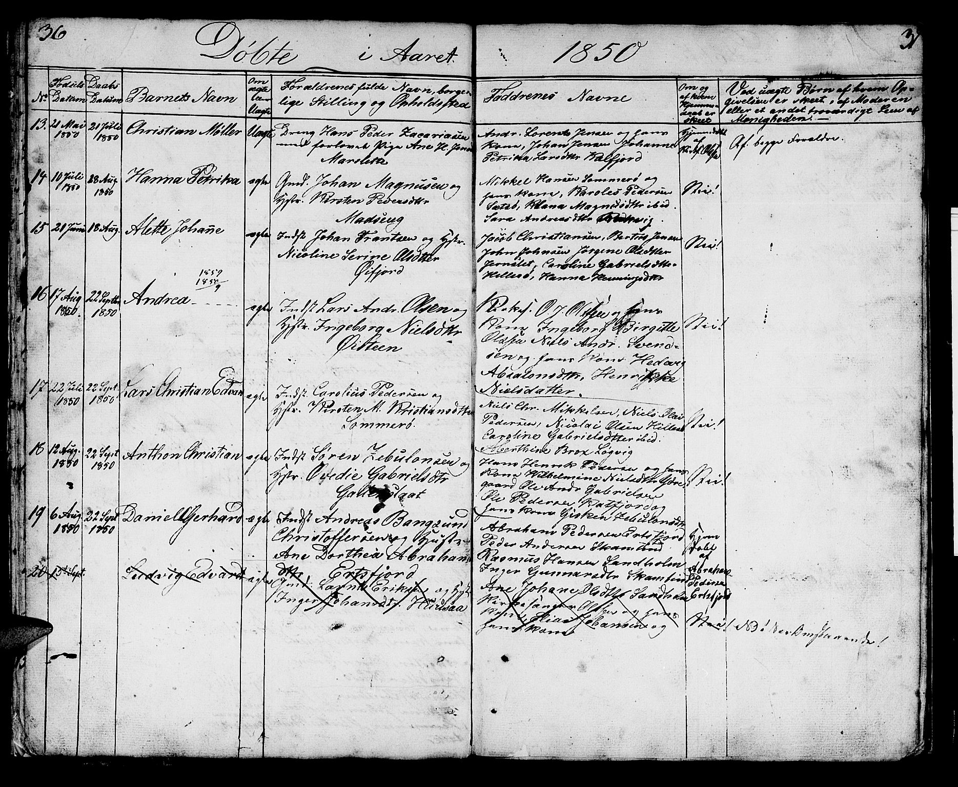 Lenvik sokneprestembete, AV/SATØ-S-1310/H/Ha/Hab/L0018klokker: Parish register (copy) no. 18, 1838-1854, p. 36-37