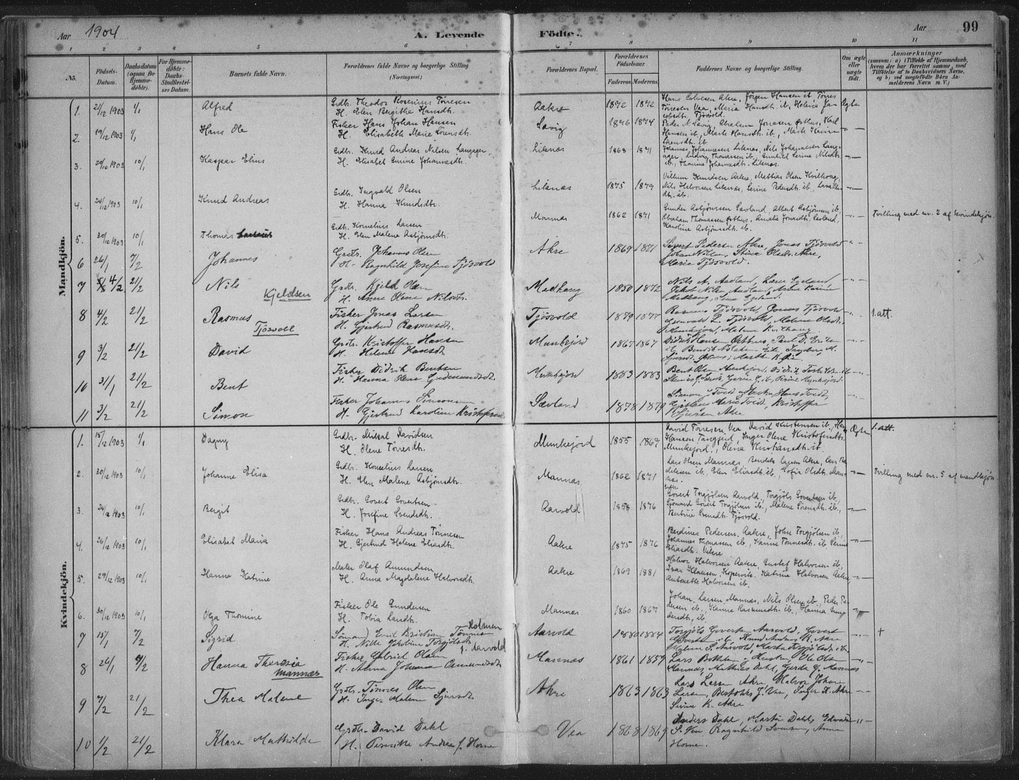 Kopervik sokneprestkontor, SAST/A-101850/H/Ha/Haa/L0004: Parish register (official) no. A 4, 1882-1905, p. 99