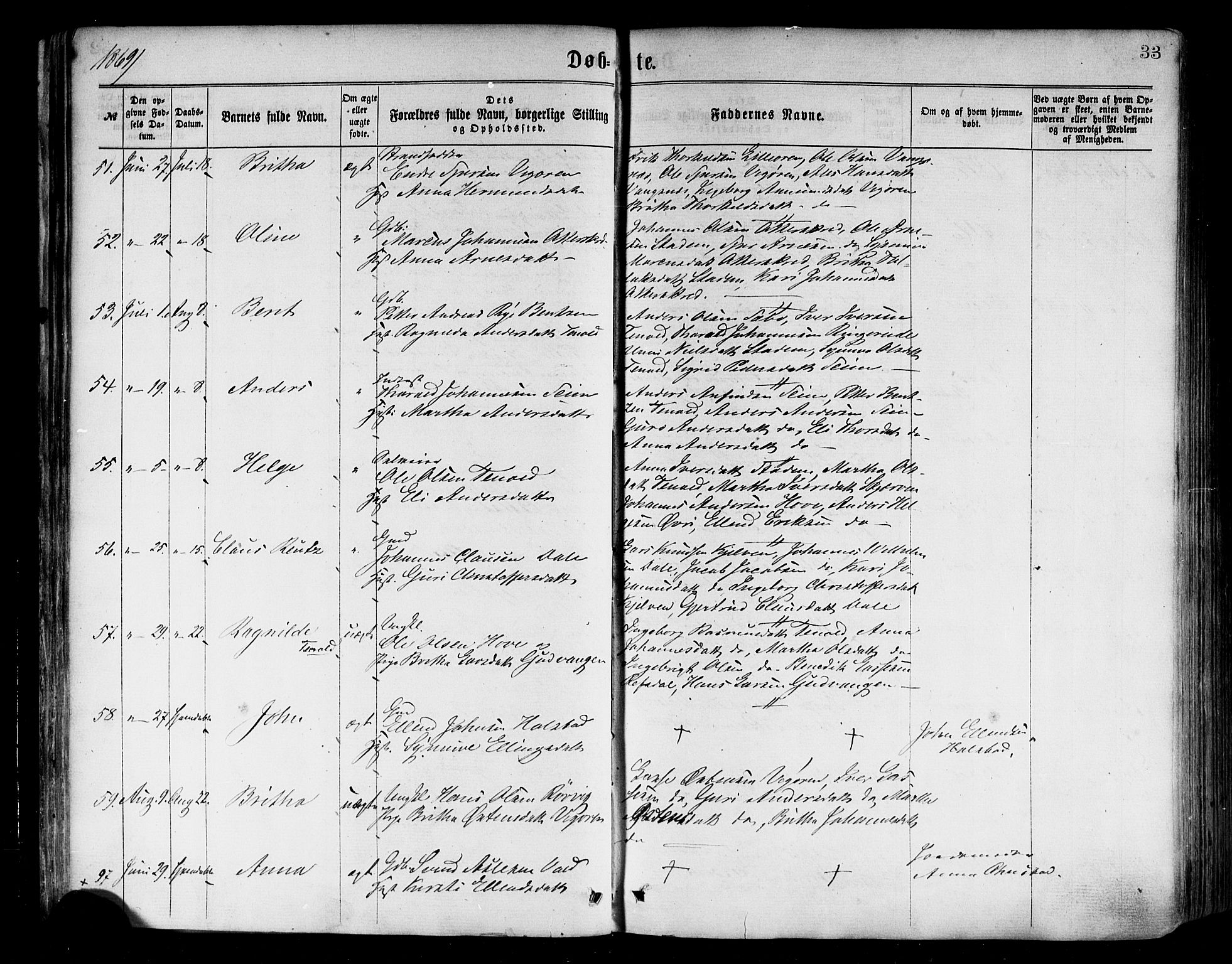 Vik sokneprestembete, SAB/A-81501: Parish register (official) no. A 9, 1866-1877, p. 33