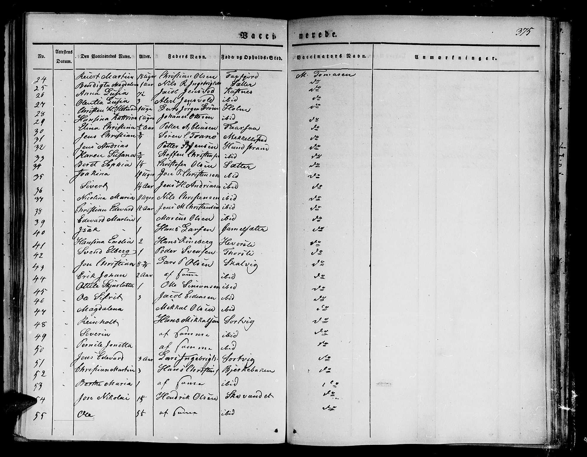 Tranøy sokneprestkontor, SATØ/S-1313/I/Ia/Iaa/L0005kirke: Parish register (official) no. 5, 1829-1844, p. 375