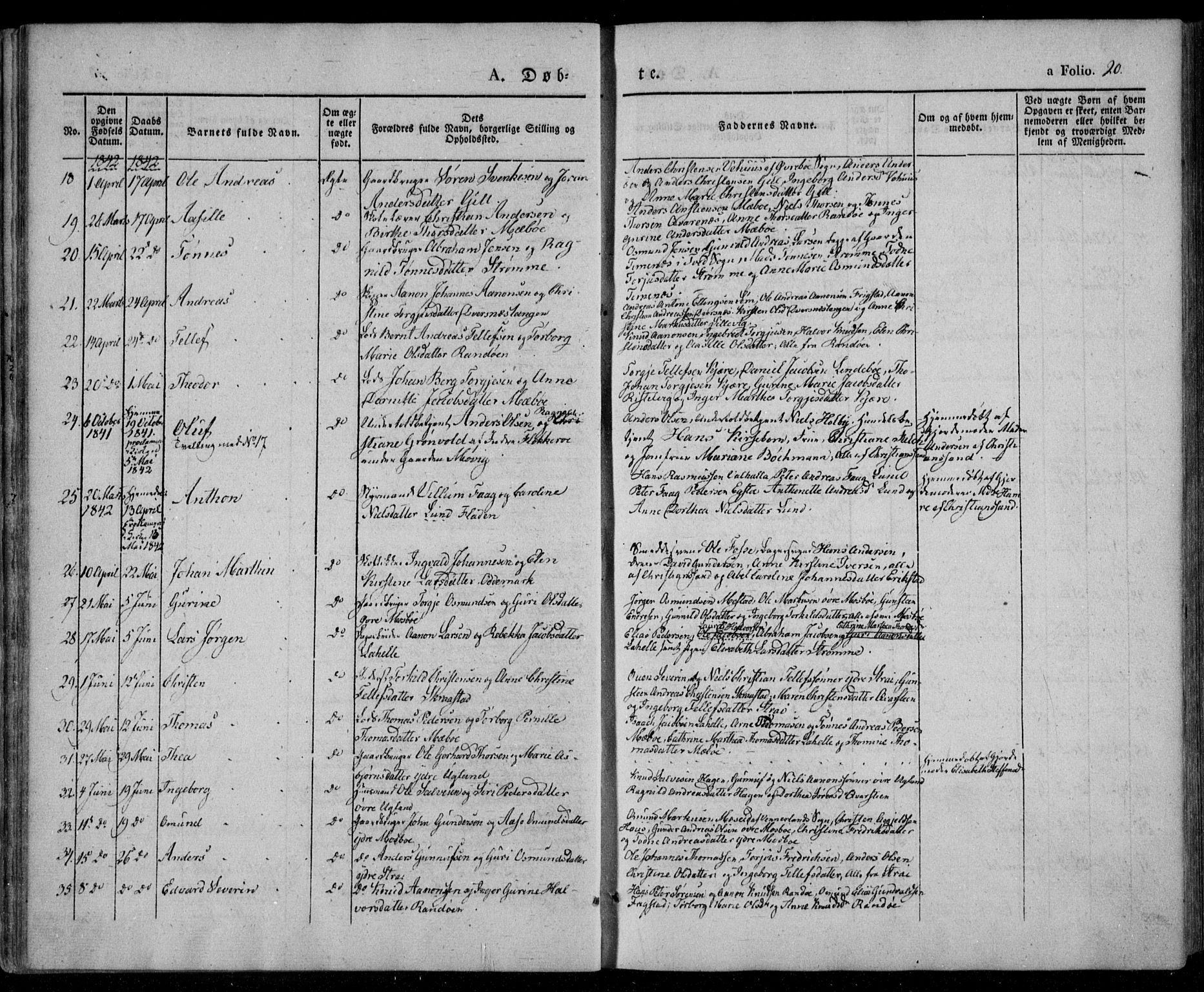 Oddernes sokneprestkontor, AV/SAK-1111-0033/F/Fa/Faa/L0006: Parish register (official) no. A 6, 1838-1851, p. 20