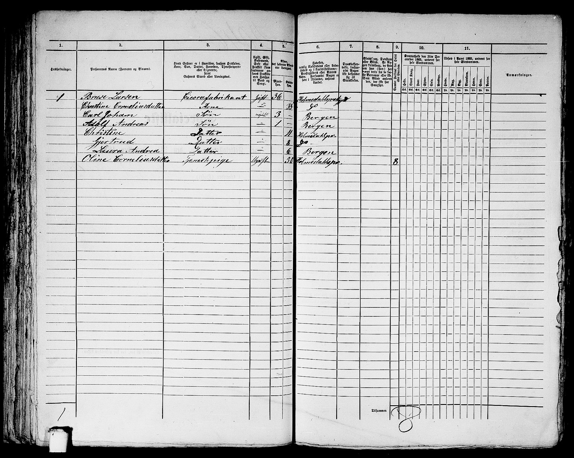 RA, 1865 census for Bergen, 1865, p. 4185