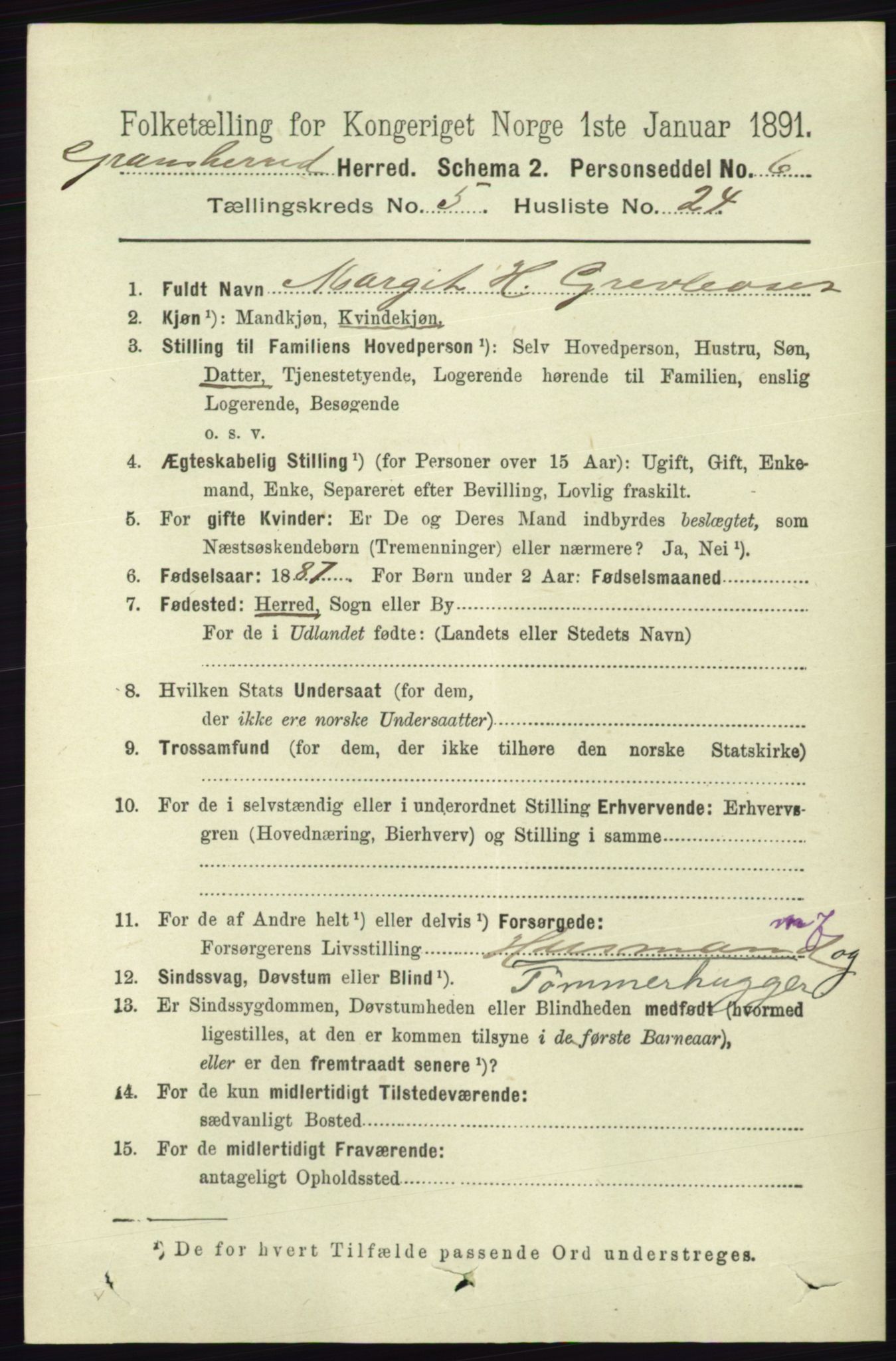 RA, 1891 census for 0824 Gransherad, 1891, p. 974