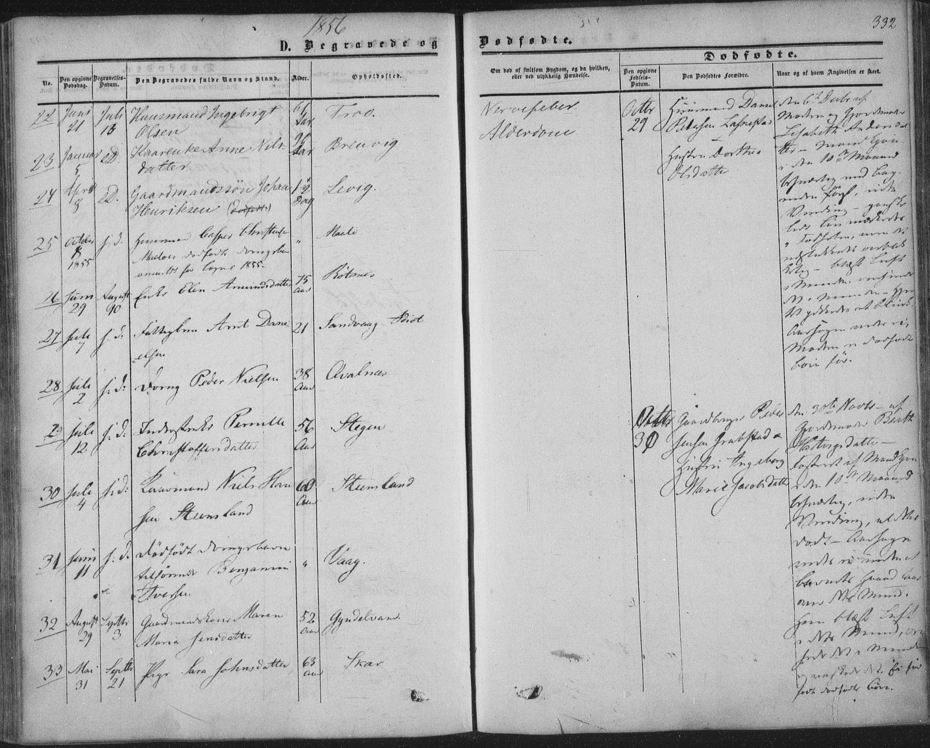 Ministerialprotokoller, klokkerbøker og fødselsregistre - Nordland, AV/SAT-A-1459/855/L0800: Parish register (official) no. 855A08, 1852-1864, p. 332