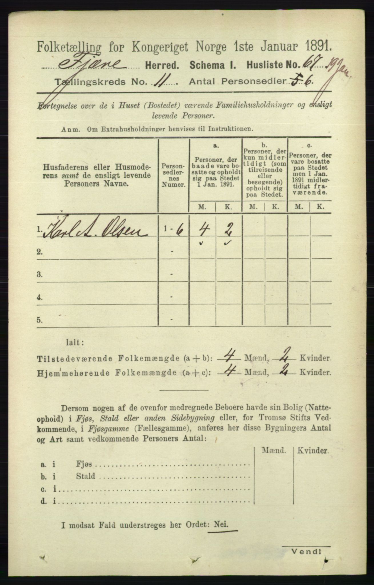 RA, 1891 census for 0923 Fjære, 1891, p. 5530