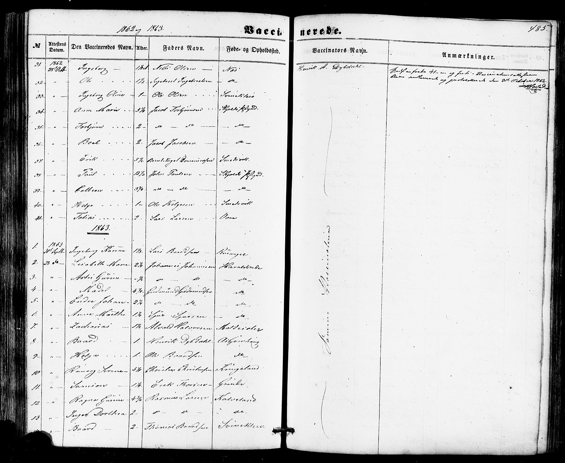 Skjold sokneprestkontor, AV/SAST-A-101847/H/Ha/Haa/L0008: Parish register (official) no. A 8, 1856-1882, p. 485