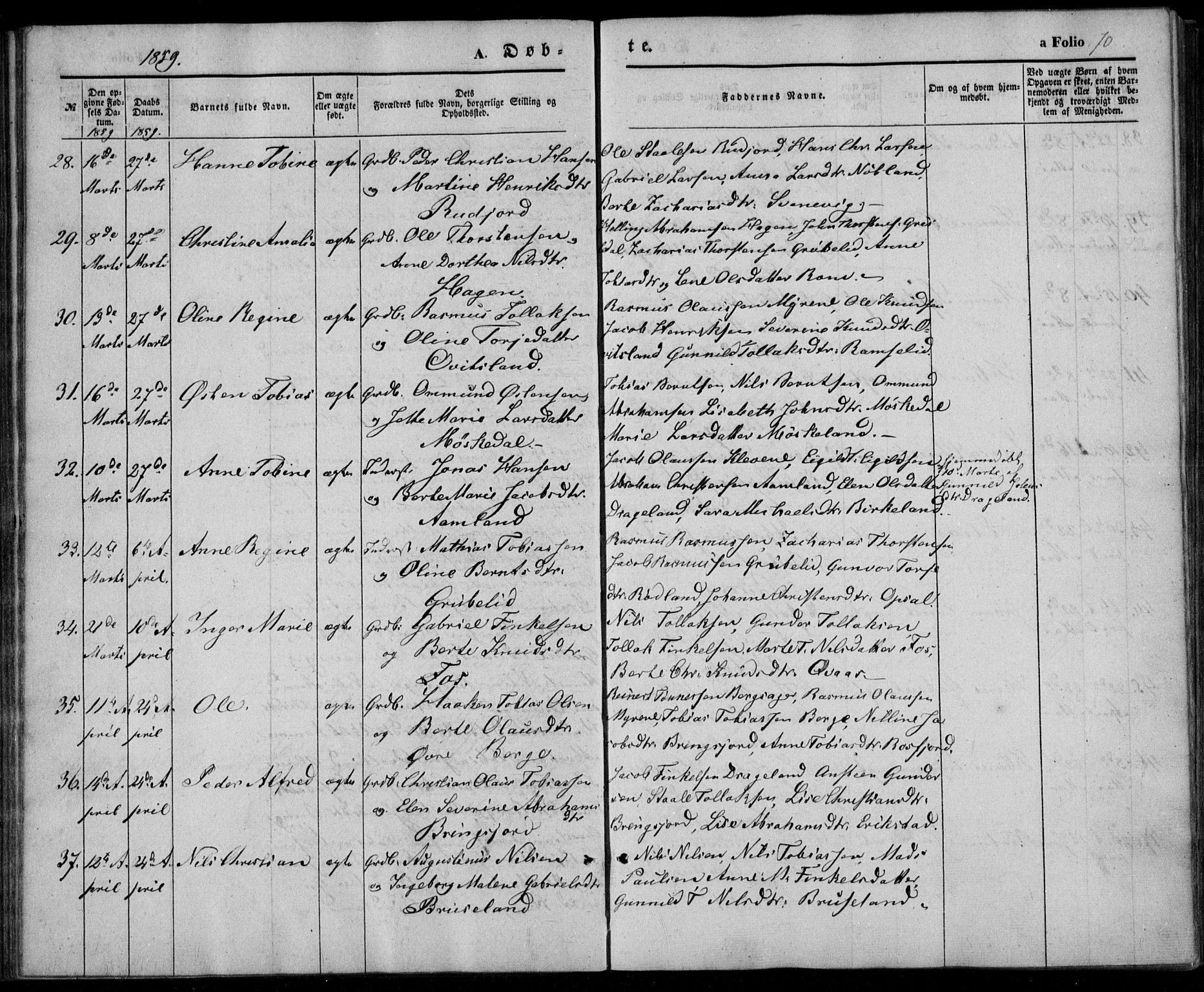 Lyngdal sokneprestkontor, AV/SAK-1111-0029/F/Fa/Fac/L0009: Parish register (official) no. A 9, 1852-1864, p. 70