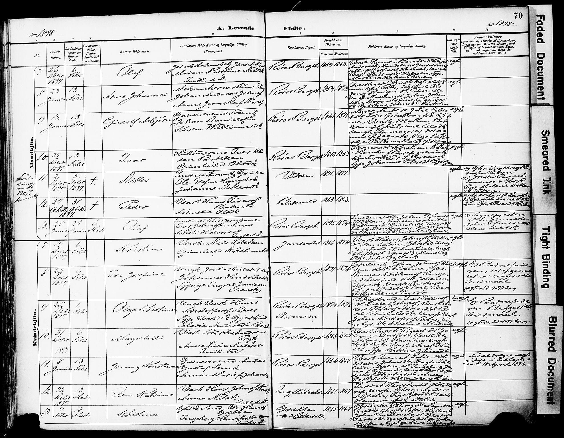 Ministerialprotokoller, klokkerbøker og fødselsregistre - Sør-Trøndelag, SAT/A-1456/681/L0935: Parish register (official) no. 681A13, 1890-1898, p. 70