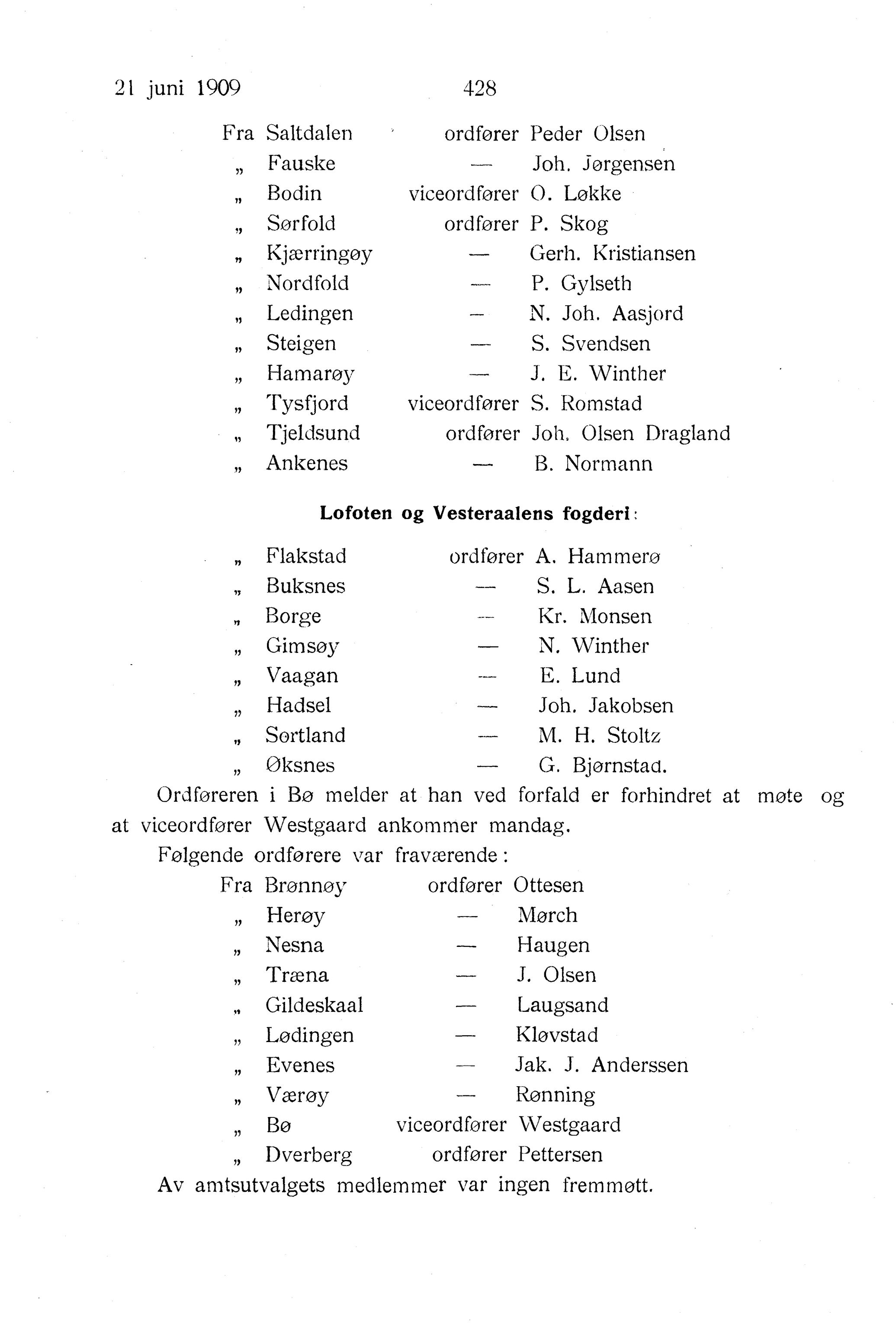 Nordland Fylkeskommune. Fylkestinget, AIN/NFK-17/176/A/Ac/L0032: Fylkestingsforhandlinger 1909, 1909